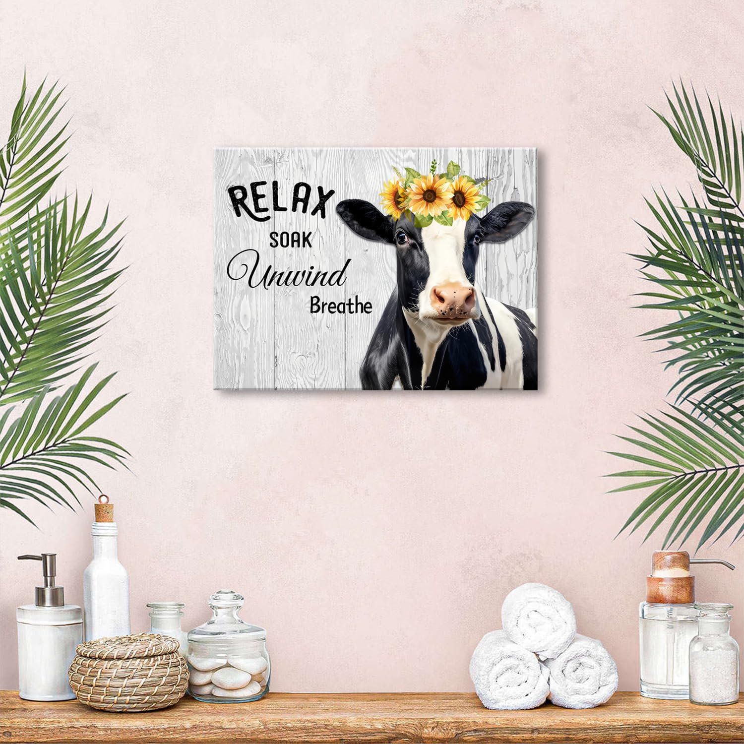 Thumbnail 2 de Funny Cow Bathroom Wall Art (Relax Soak Unwind Breathe) 30 x 40 cm rustic farmhouse cow print
