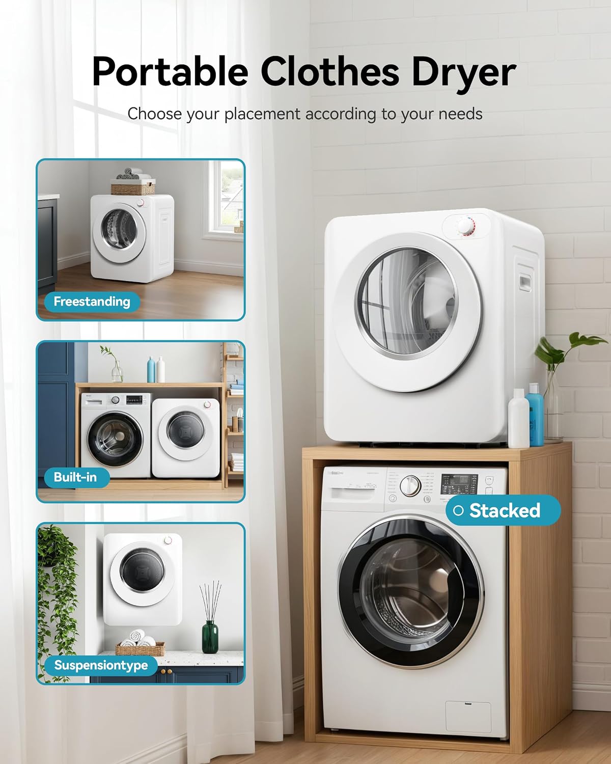 Detalle de EUHOMY CD009 Portable Clothes Dryer, 1.5 Cu. Ft., 850W, 5 Modes