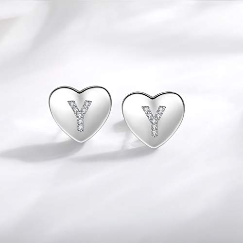 Detalle de Jrêveinfini Pendientes de plata de ley 925 con iniciales y corazón (S925), hipoalergénicos