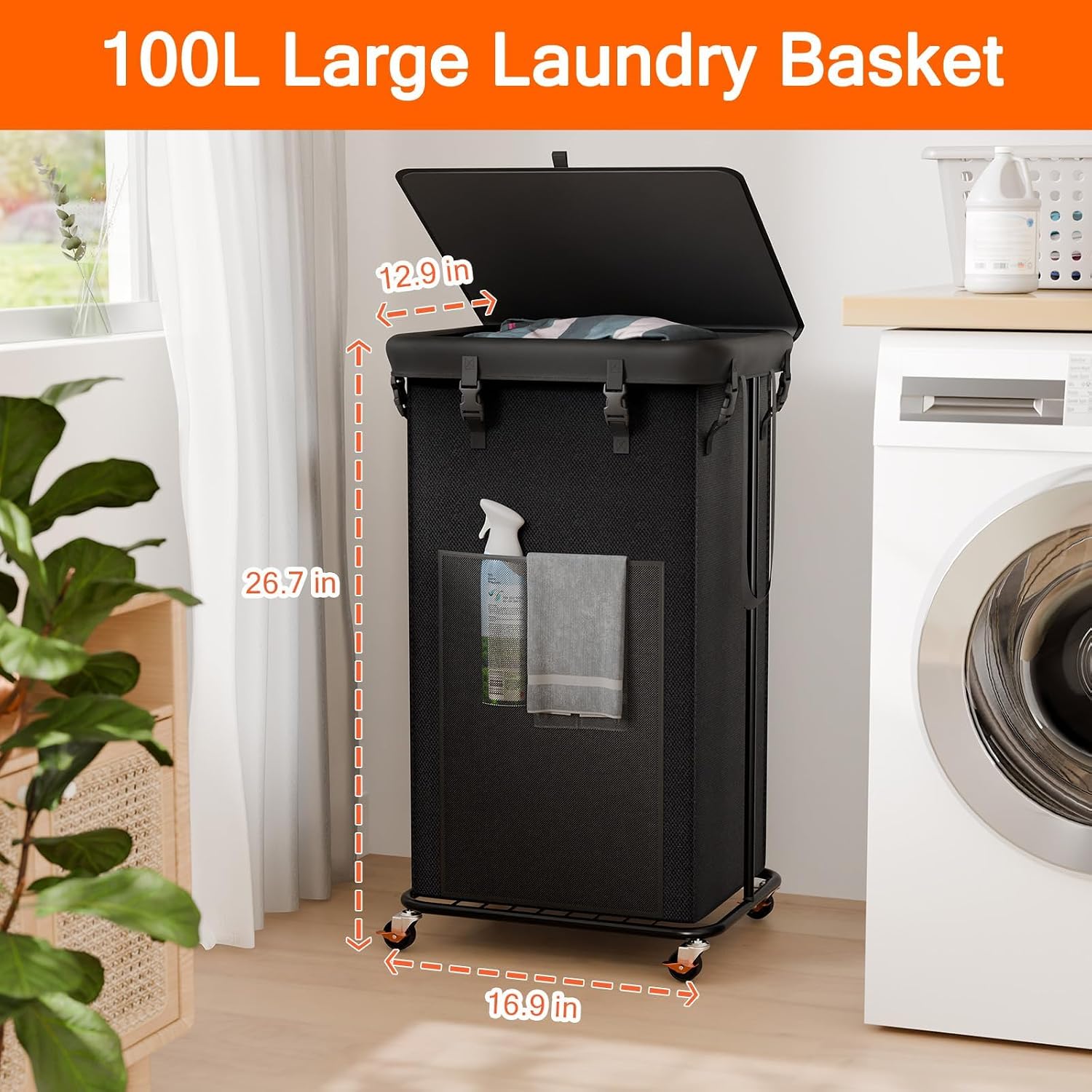 Detalle 2 de 300L Laundry Hamper with Wheels, Removable Bag
