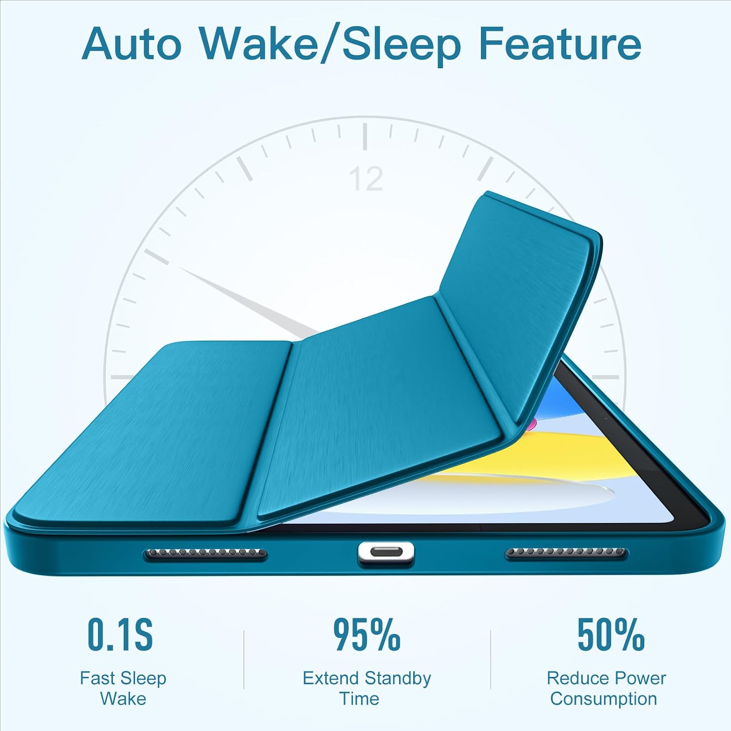 Thumbnail 6 de Vobafe clear back iPad case with trifold stand, auto sleep/wake and pencil holder (11th gen A16 11-inch / 10th gen 10.9-inch 2022) – Peacock Blue