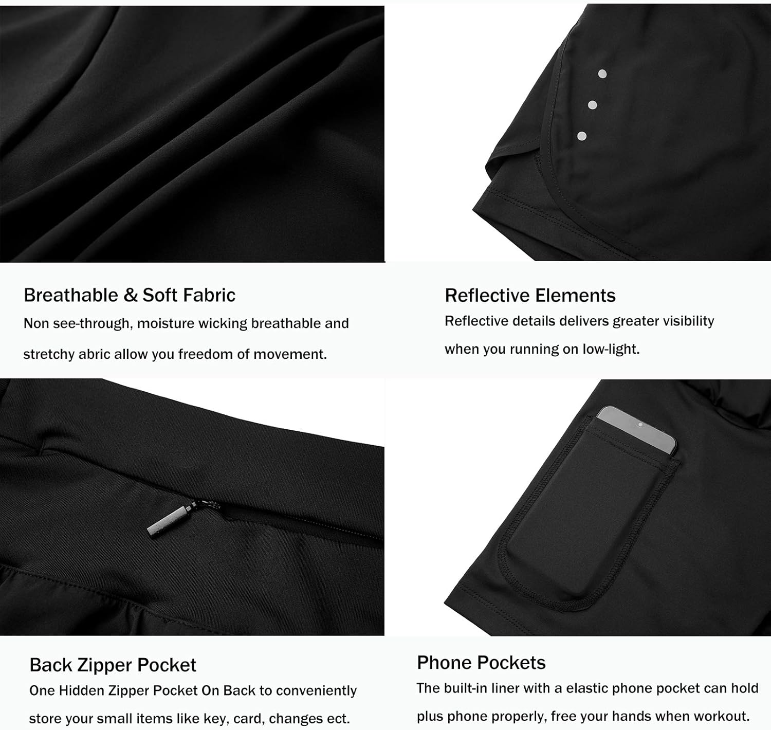 Thumbnail 3 de Ksmien Women’s 2-in-1 Running Shorts with Phone Pockets and Zip Back Pocket