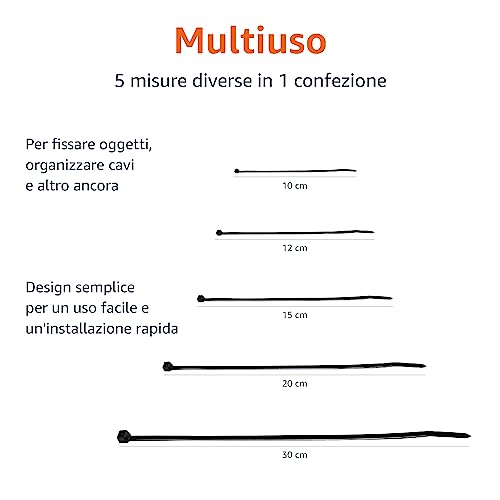 Detalle de Amazon Basics Fascette stringicavo regolabili – 500 pezzi in nero, 100–300 mm