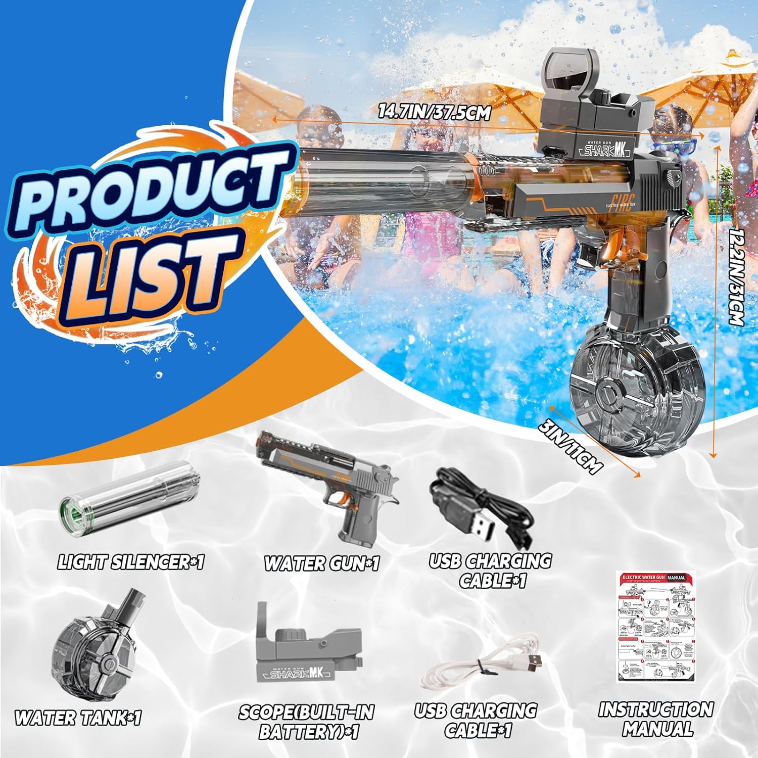 Thumbnail 3 de UROINT Pistola Ad Acqua Elettrica – Desert Eagle Nera, Gittata fino a 10 m, LED e serbatoio capiente