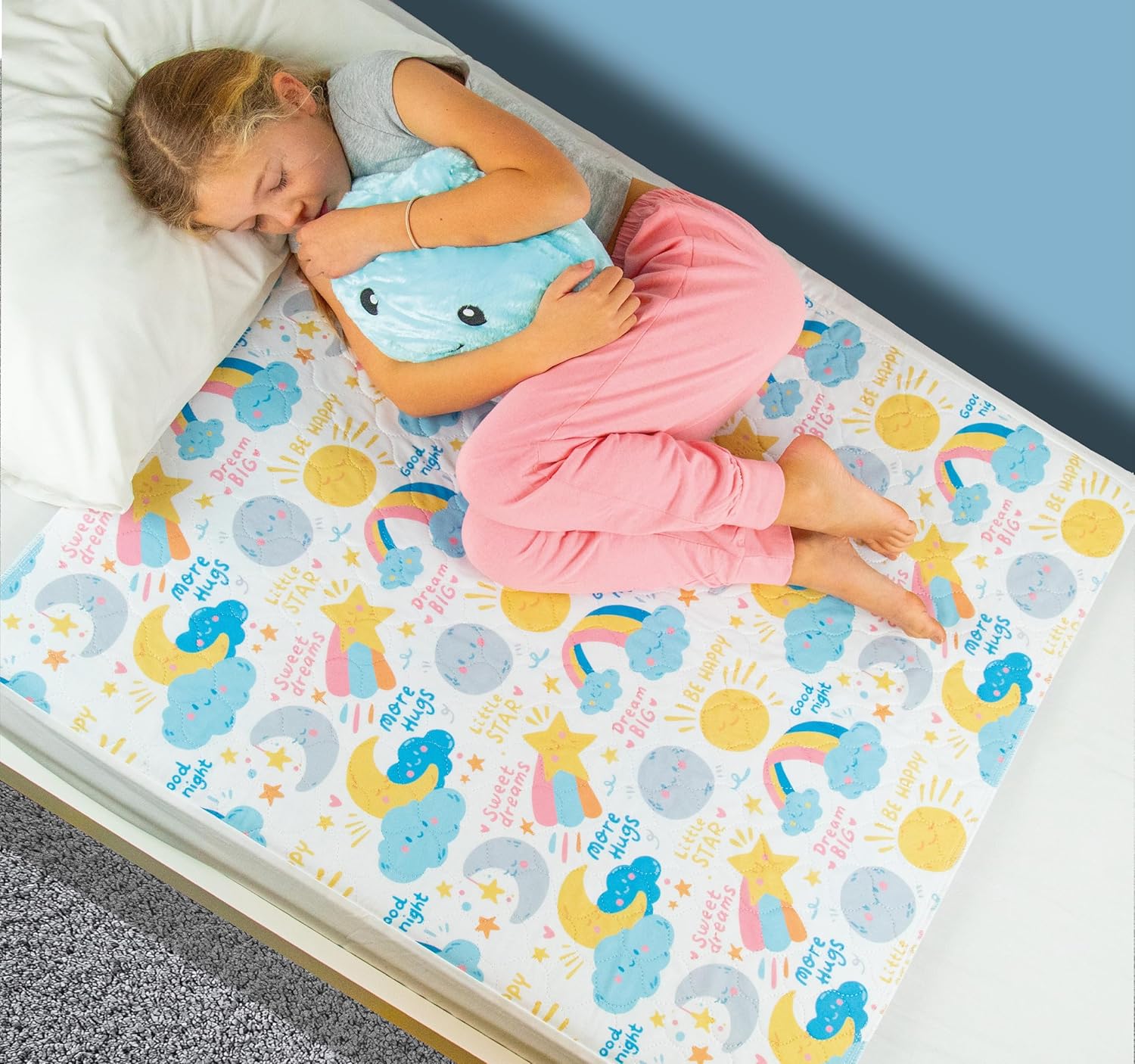 Bedwetz® Bettunterlagen für Töpfchentraining, 100% wasserdicht – 86 x 91 cm (Plus Biesen), Mond-Design, 2er-Set