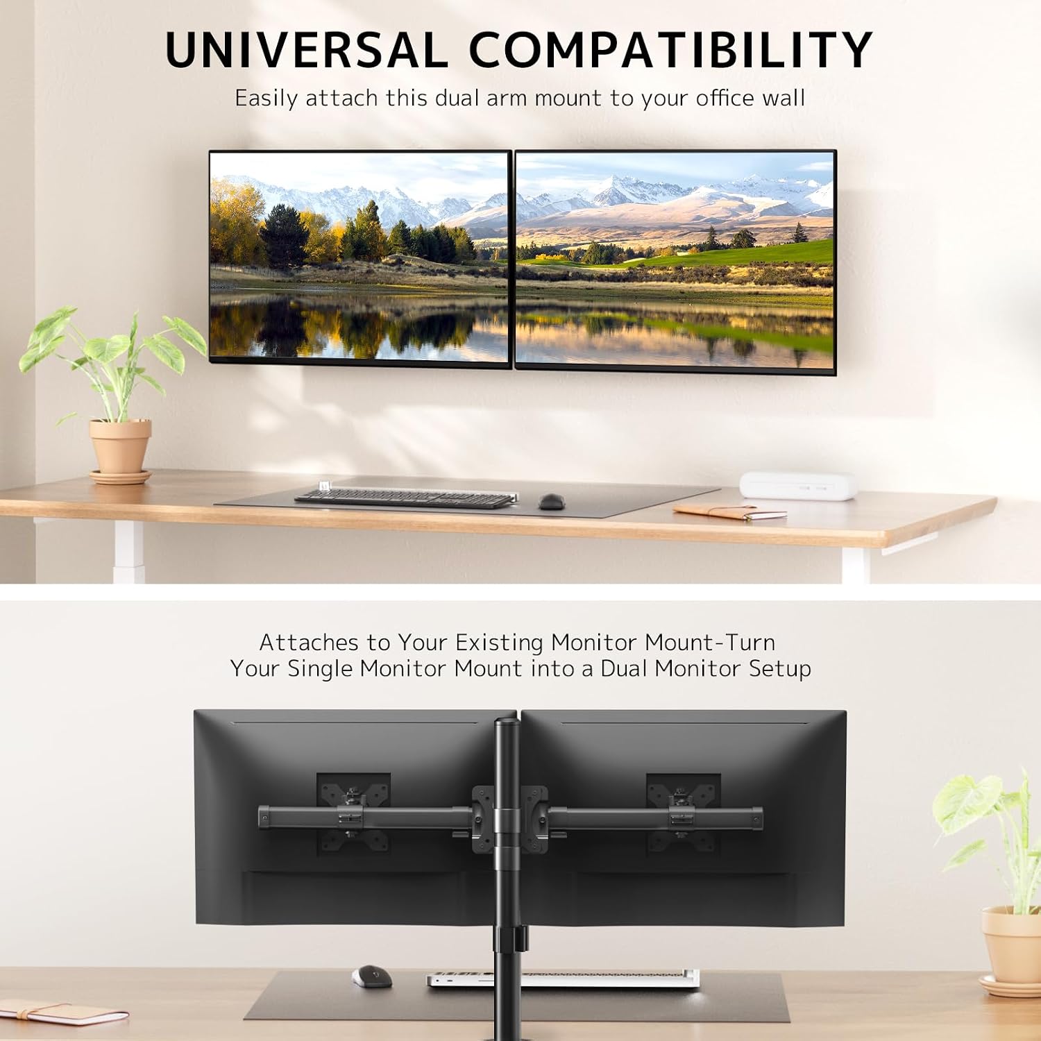 Thumbnail 1 de PUTORSEN Dual Monitorhalterung Wand & Adapter – bis zu 35 Zoll pro Bildschirm, 10 kg je Arm (VESA 75/100)
