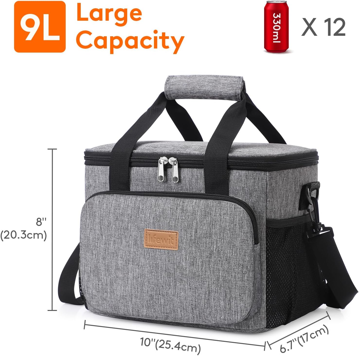 Thumbnail 2 de Lifewit 9L Insulated Lunch Bag with 12 Cans Capacity – Grey
