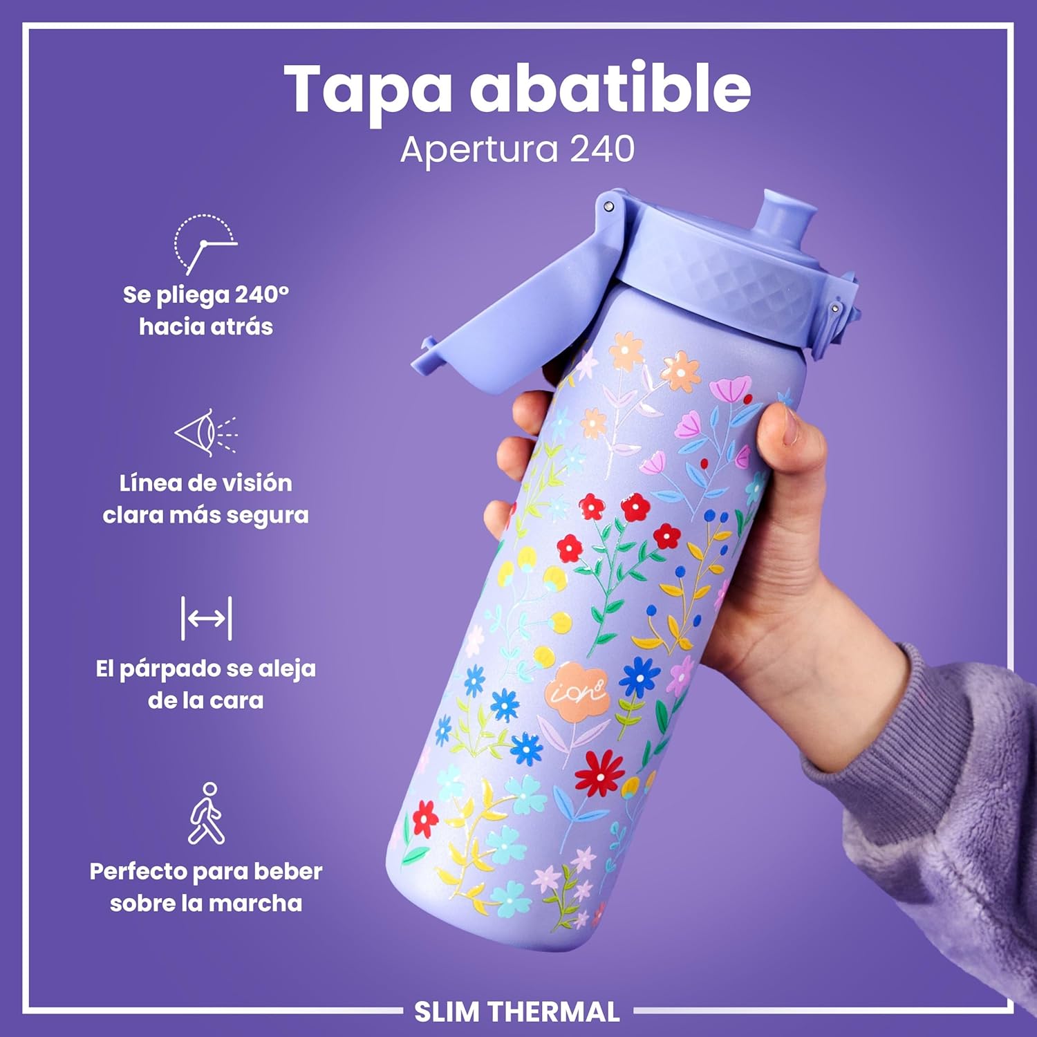 Detalle 2 de ion8 Botella de Agua Inox Térmica 500ml 🌸 Sin Fugas Fácil Abrir