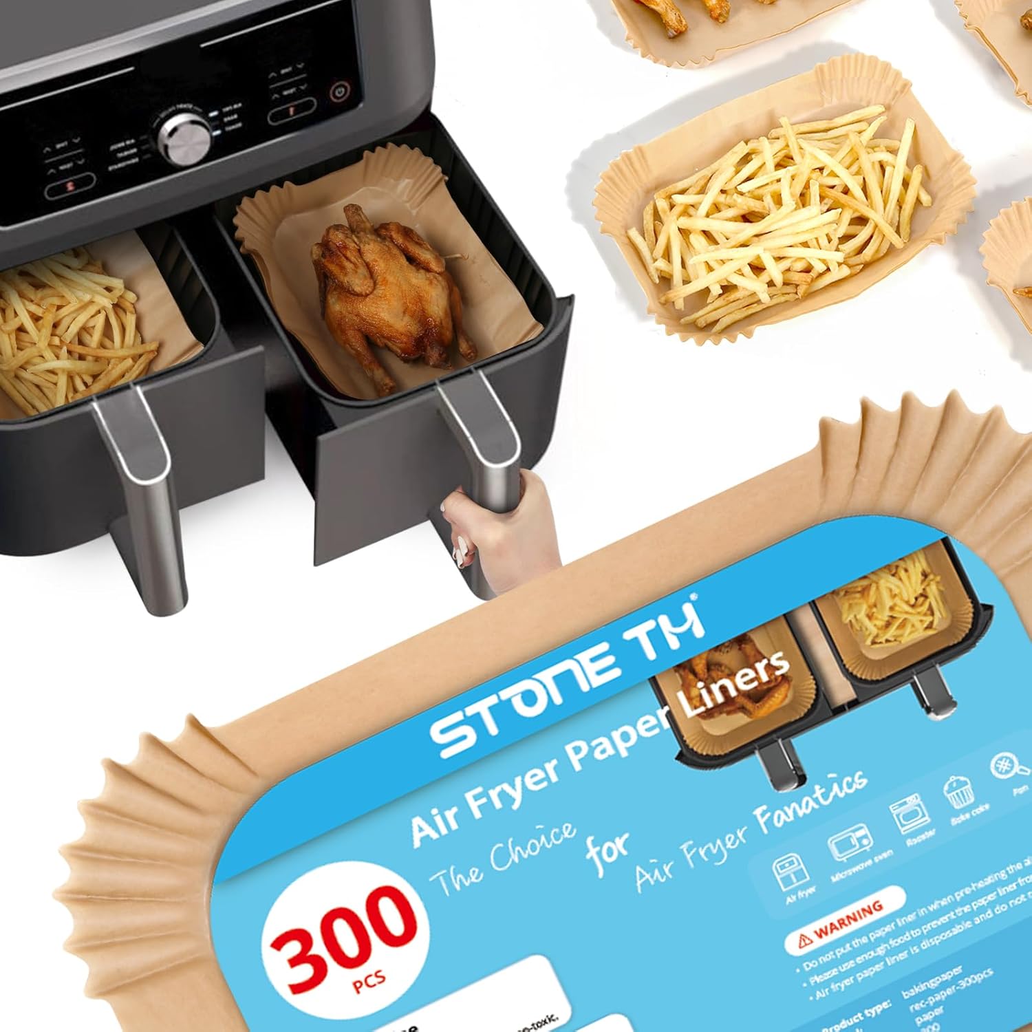 Thumbnail 6 de 300PCS Air Fryer Liners for Ninja Dual – Disposable Parchment Paper Liners for AF300UK / AF400UK / SL400UK and More
