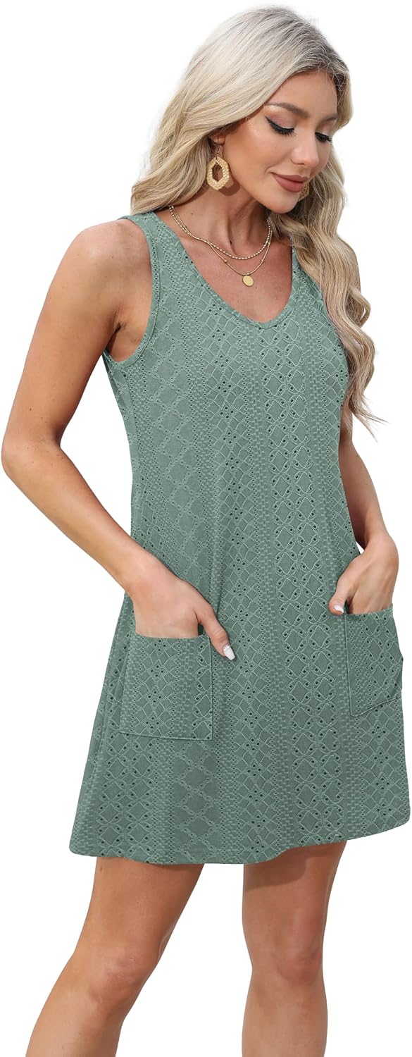 Thumbnail 3 de Aokosor Womens Summer Dresses 2025 Loose V Neck Sleeveless Sundress with Pockets