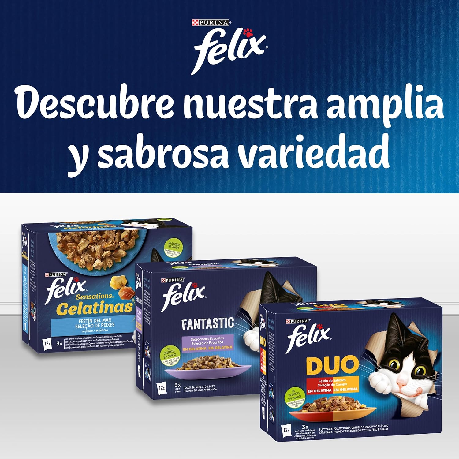 Detalle 2 de Felix Fantastic: Comida Húmeda para Gato Adulto en Gelatina, Pack 120 Sobres de 85 g