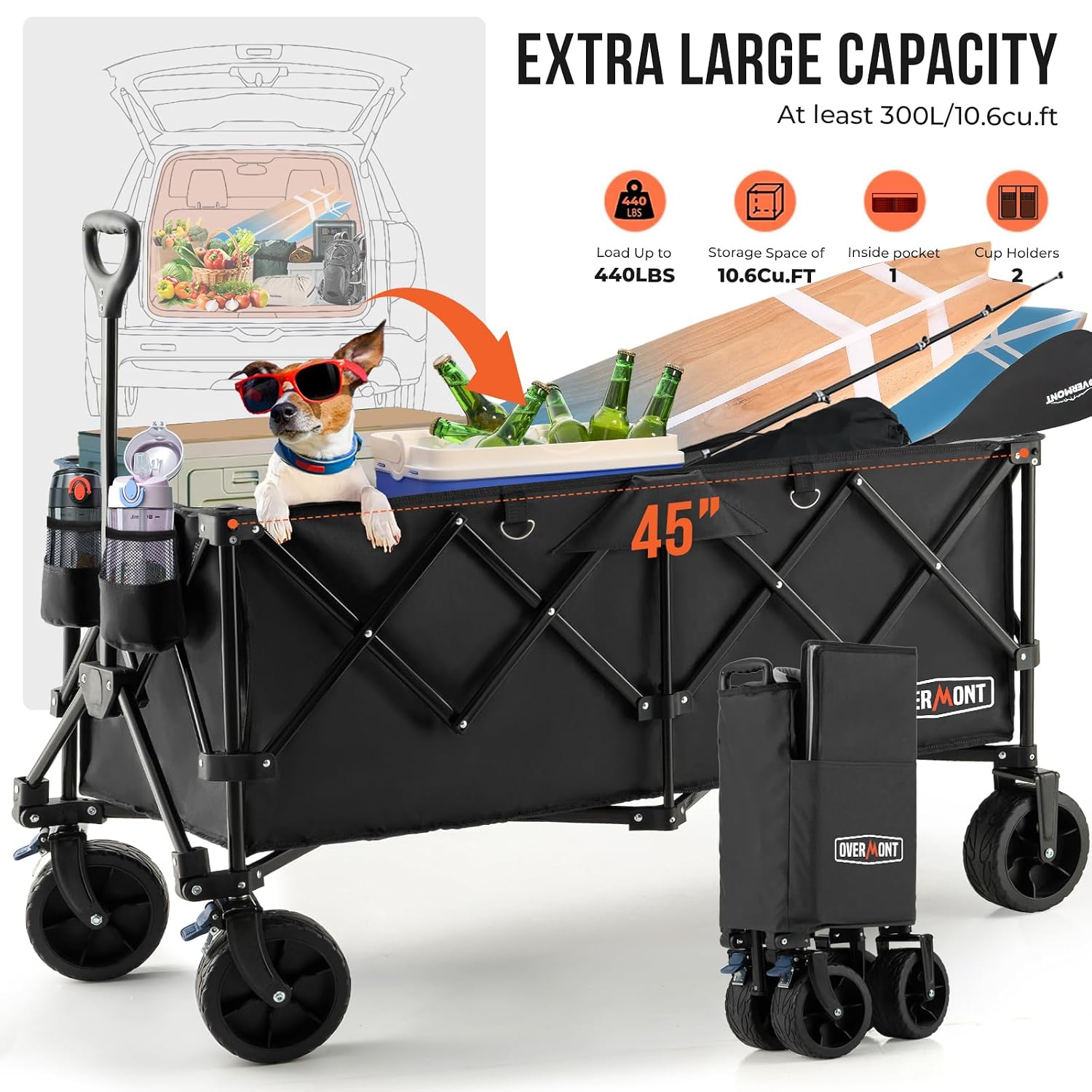 Thumbnail 6 de Overmont Festival Pliable Extra Large 300 L – Chariot robuste et pliable avec roues larges