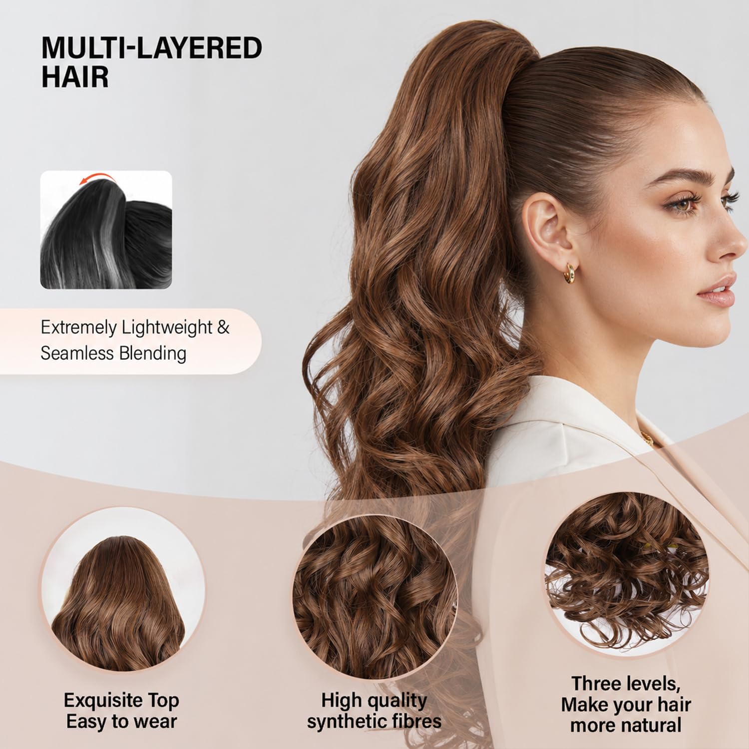 Detalle de ZQIAN BEAUTY 24-Inch Clip-On Ponytail Extension, Curly Wavy Synthetic Hair
