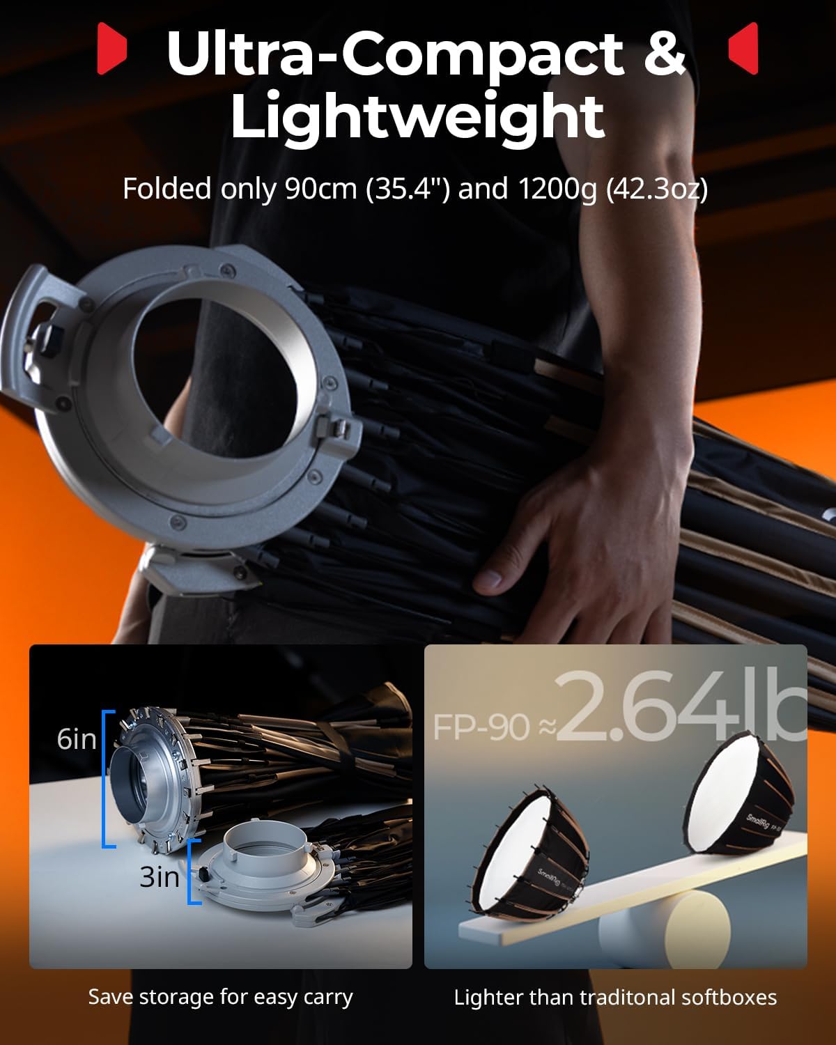Thumbnail 3 de SMALLRIG FP-90 35.4in Parabolic Softbox with Bowens Mount (quick-release, honeycomb grid & diffusers) – 5395
