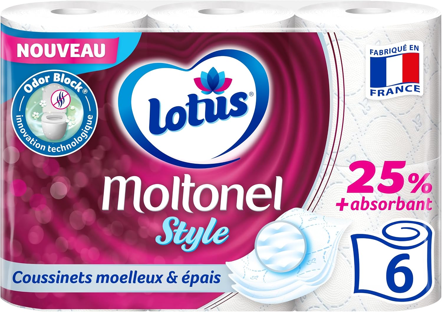 Detalle de Lotus Moltonel Style toiletpapier, 3-laags met Aqua Tube, 6 rollen
