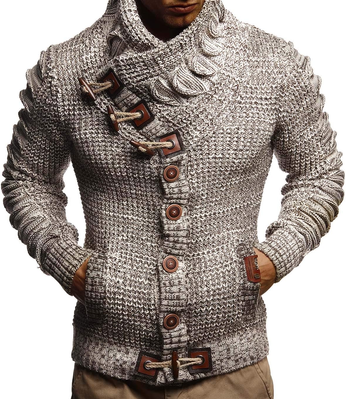 Detalle 2 de Leif Nelson Maglione da Uomo LN-5585 con collo a scialle - Abbronzandosi XX-Large