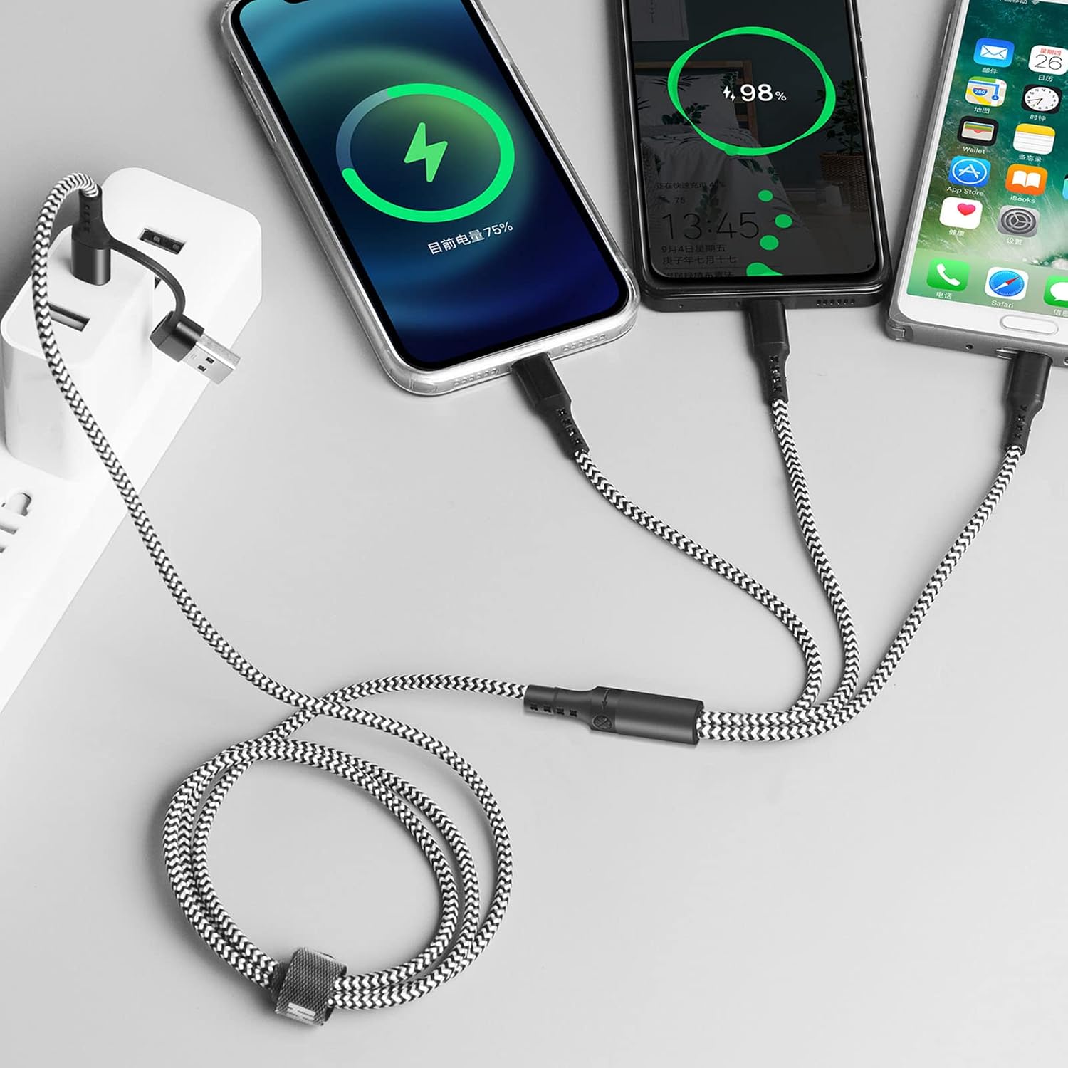 Detalle de Unillous Multi USB Kabel 5 in 1 – 2 Stück je 1,2 m, Nylon geflochtenes Kabelset für USB A/USB C/Micro USB