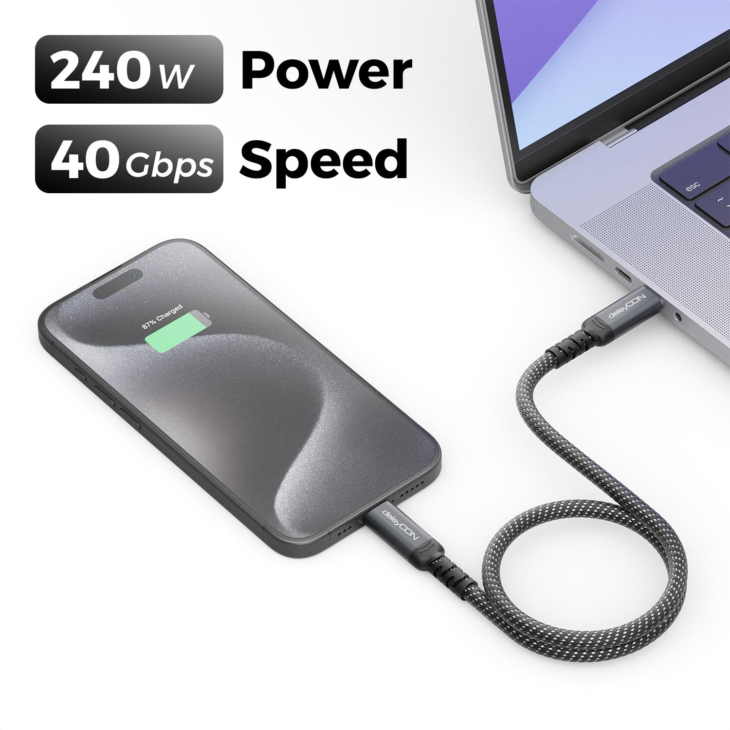 Detalle de deleyCON USB-C Kabel 1m: USB 4.0, 40 Gbit/s, 240W PD PPS, DP Alt Mode bis 8K/60Hz