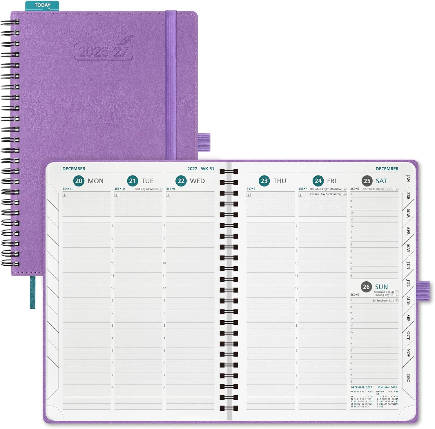 Thumbnail 6 de BEZEND A5 Academic Diary 2026-2027 Week to View – Dark Green PU Leather, Spiral