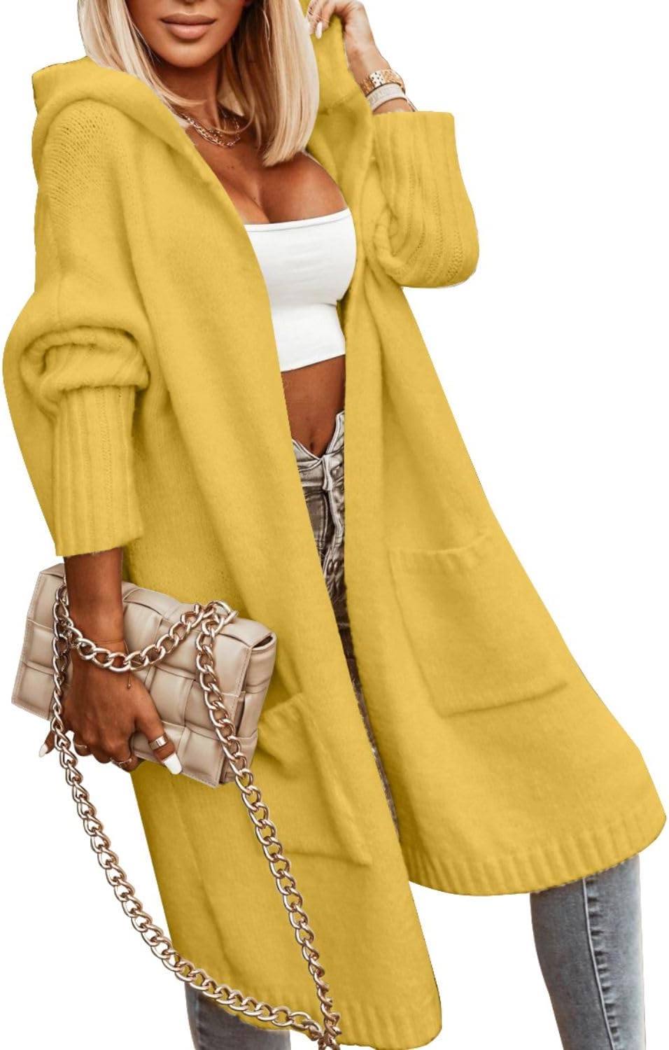 Thumbnail 5 de Aoysky Womens Long Cable Knit Hooded Cardigan