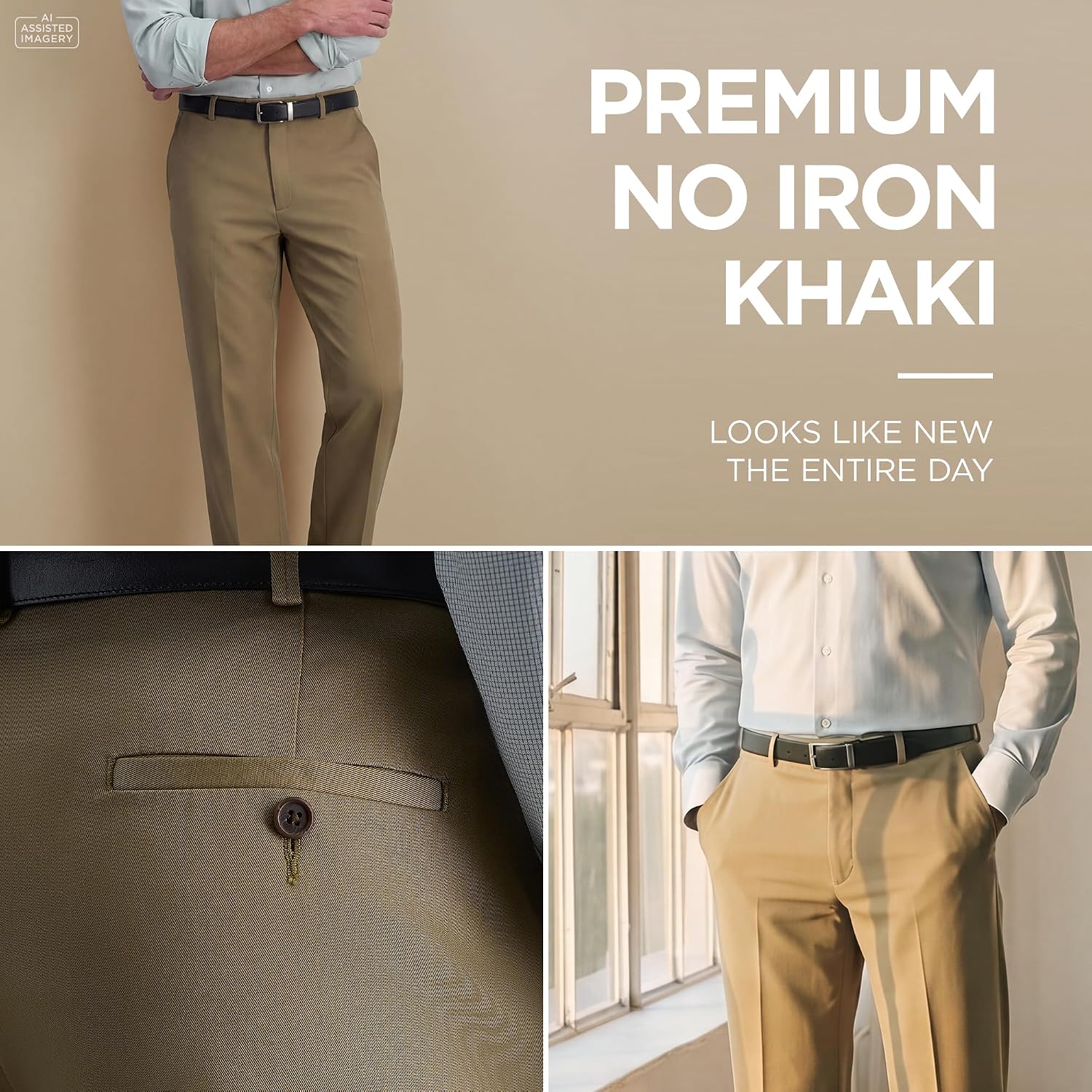 Detalle 2 de Haggar Premium No Iron Khaki Classic Fit Pants