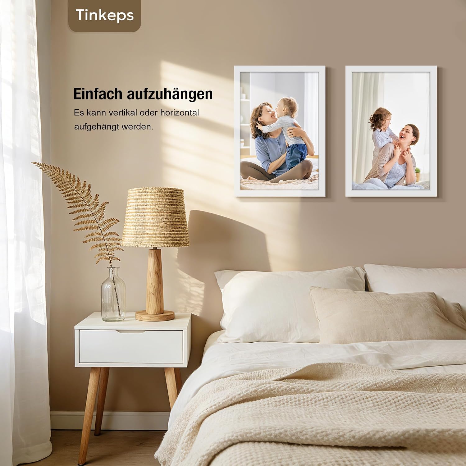 Detalle de Tinkeps 3er Pack Bilderrahmen 20x30 cm Weiß – Holzwerkstoff, Acrylglas, flexibel nutzbar