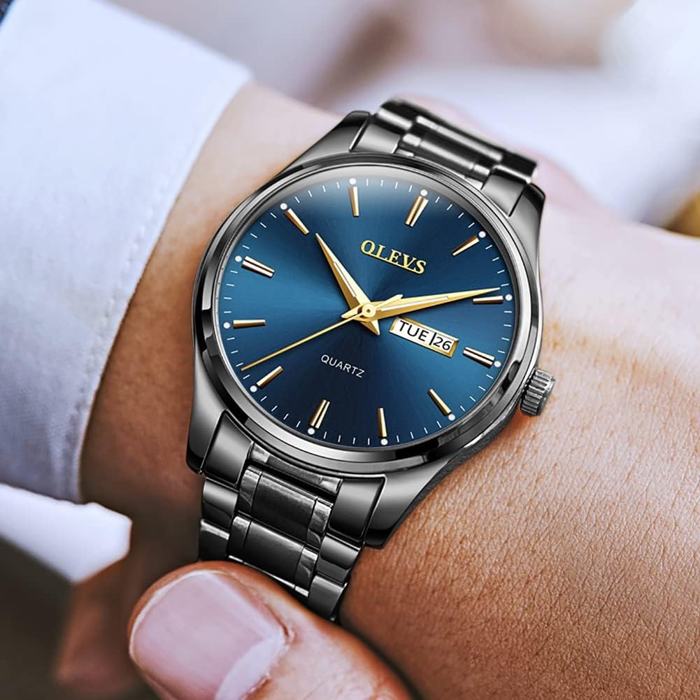 Thumbnail 4 de OLEVS Herrenuhr Goldene Schwarz Edelstahlarmband 40 mm