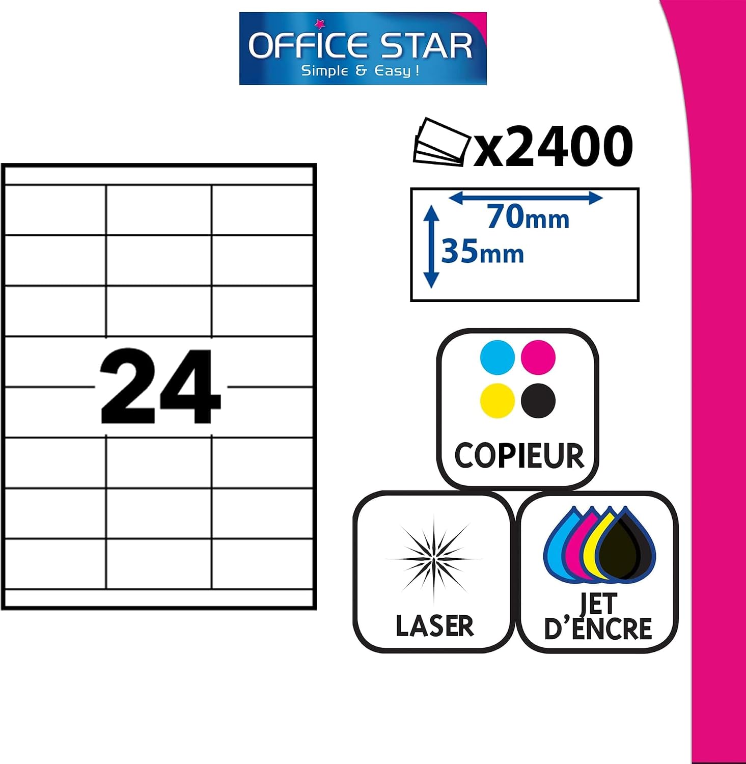 Detalle 1 de Office Star Étiquettes 70x35 mm 2400