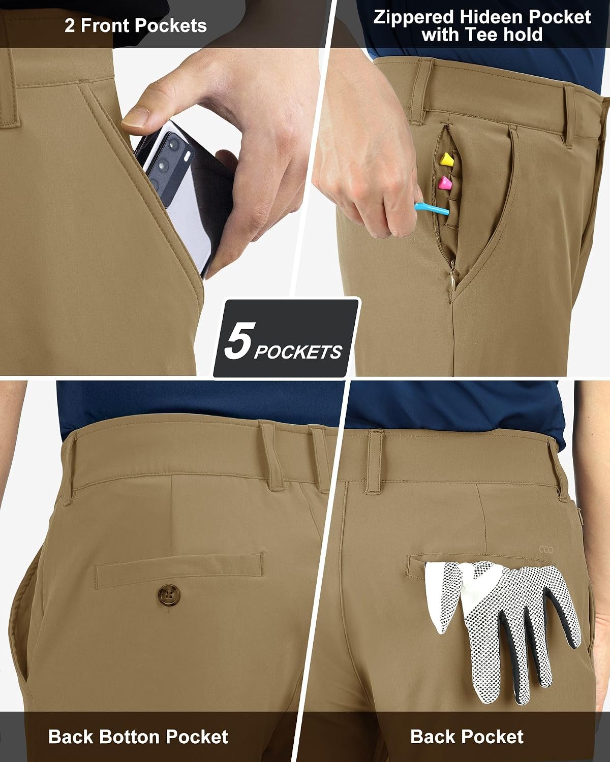 Detalle de 33,000ft men’s golf trousers: lightweight stretch, quick-dry and UPF 50+ with pockets