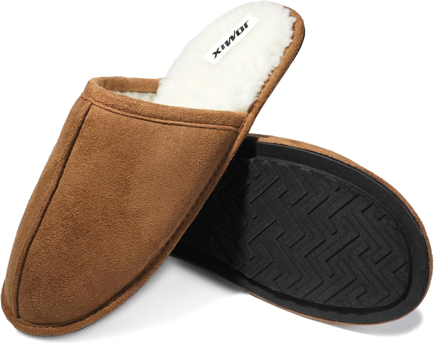 Detalle de JOMIX herenpantoffels, klassiek bont en zacht pluche voor de winter