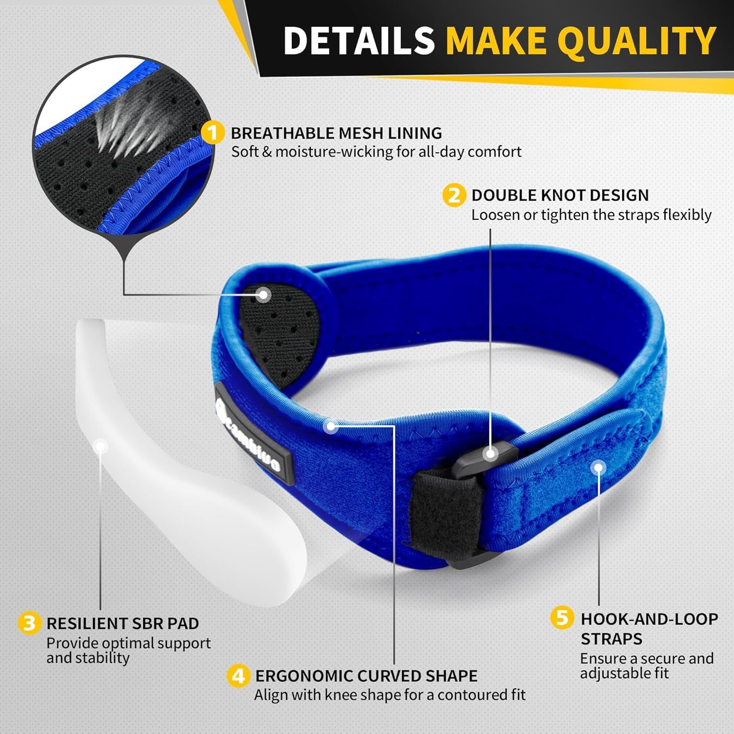 Detalle de CAMBIVO 2 Pack Patella Tendon Knee Strap – adjustable anti-slip knee support for sport and workouts