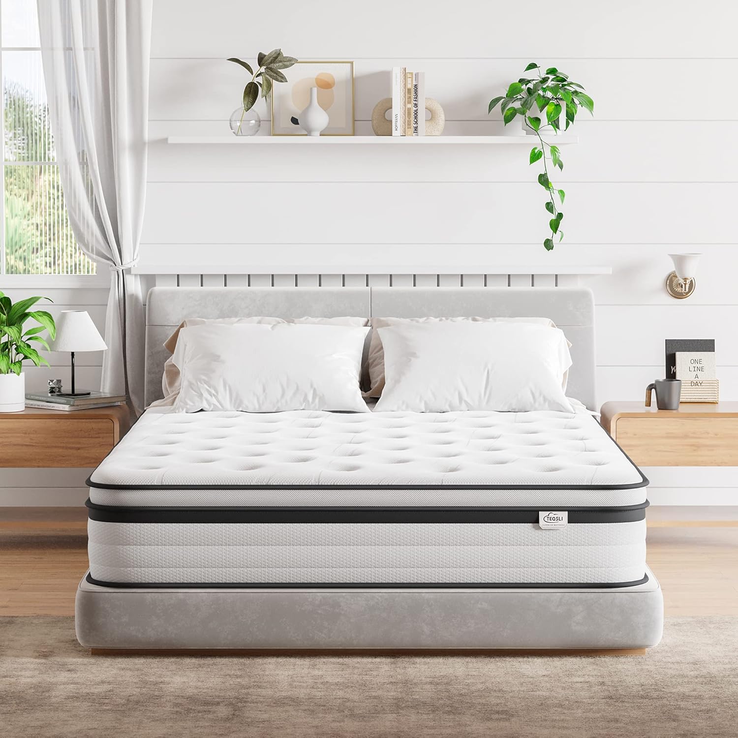 Detalle de TeQsli Double Mattress 4FT6 Hybrid Gel Memory Foam with Pocket Springs — Medium Firm, 27 cm (135x190x27 cm)