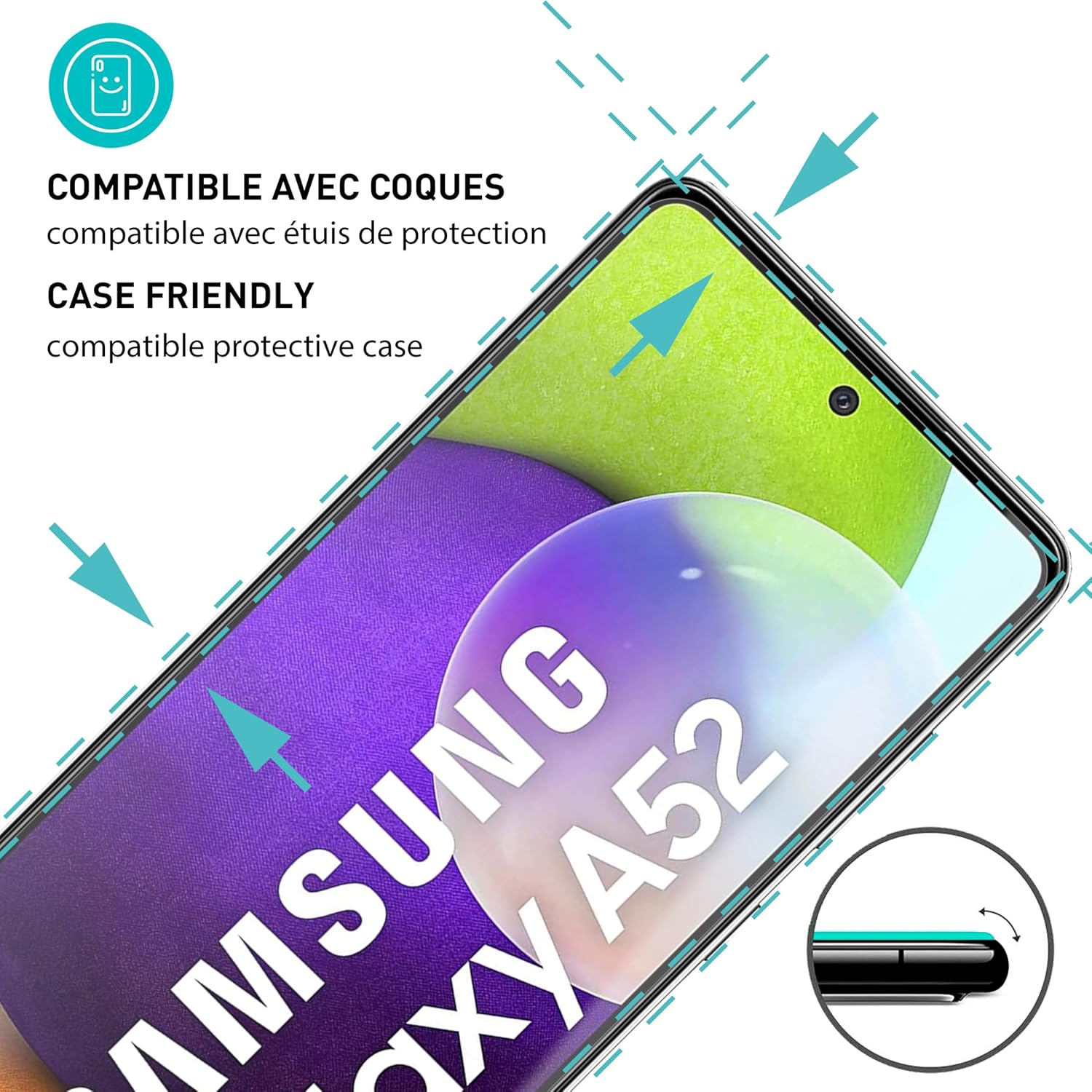 Detalle 2 de smartect Verre Trempé 3 pièces (Clear) pour Samsung Galaxy A52 4G / A52 5G / A52s 5G – protection écran 9H