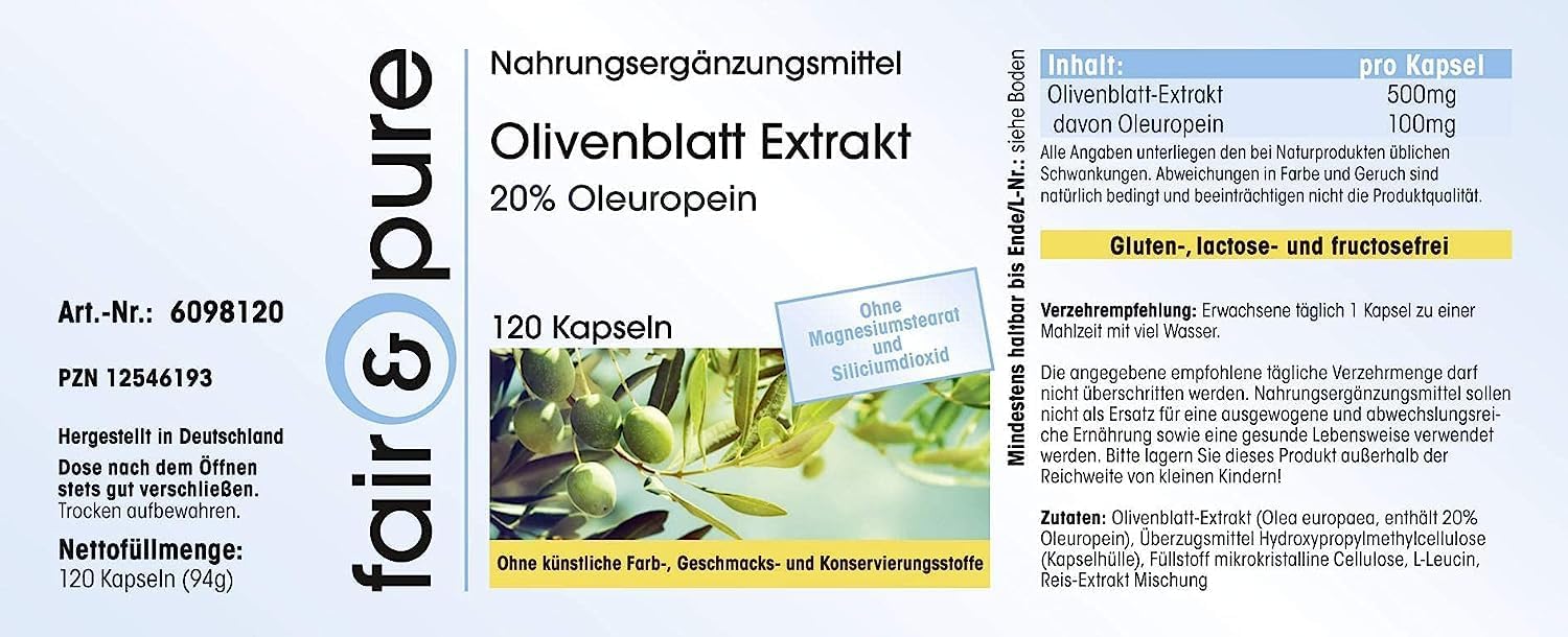 Thumbnail 6 de Fair & Pure Olivenblatt Extrakt 500 mg, 120 Kapseln – vegan, ohne Magnesiumstearat, in Deutschland hergestellt