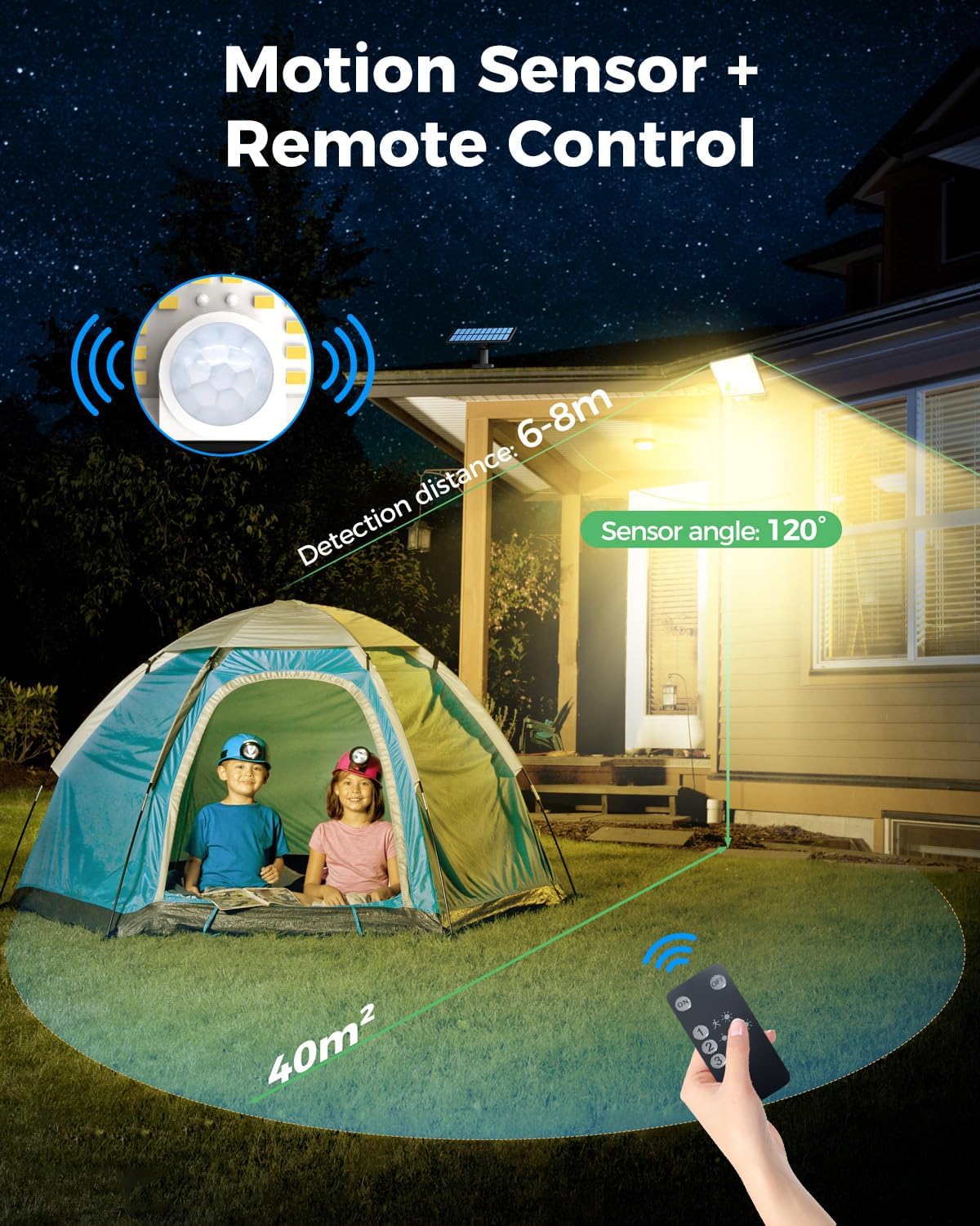 Detalle 2 de LOTMOS 342LED Solar Lights Outdoor with Remote, 3-Mode Motion Sensor Security Flood Light