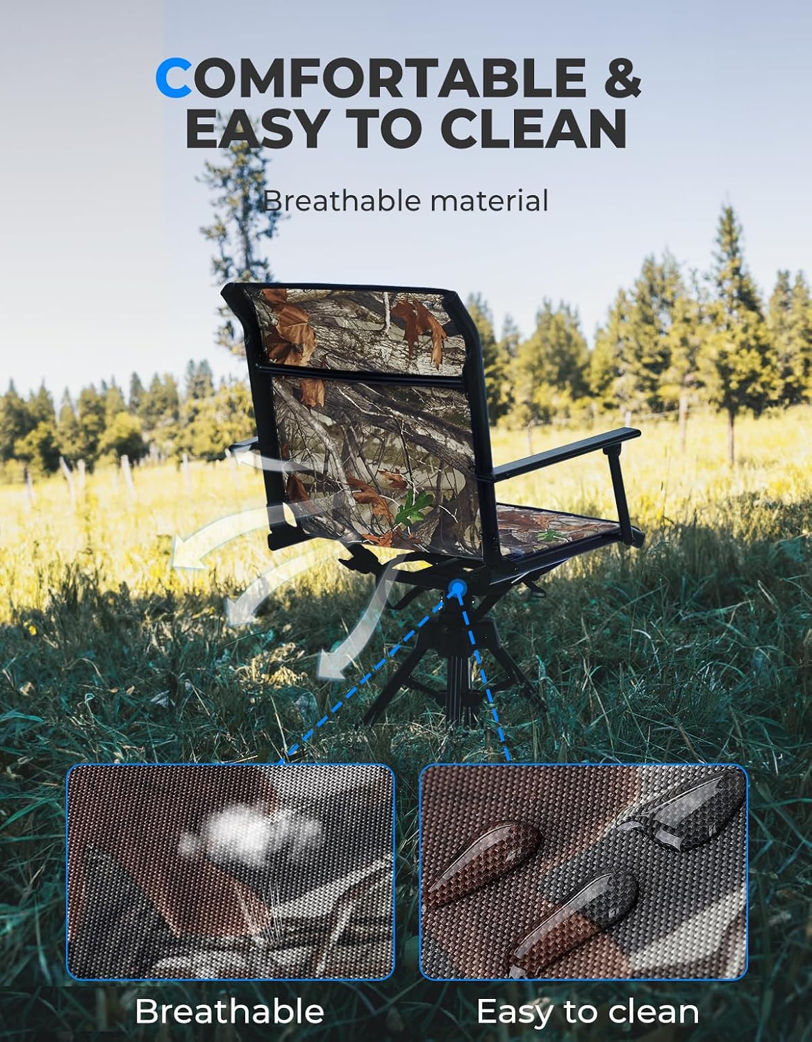 Detalle 2 de KEMIMOTO B1702-00302CM Hunting Blind Chair, 360° Swivel, Camo