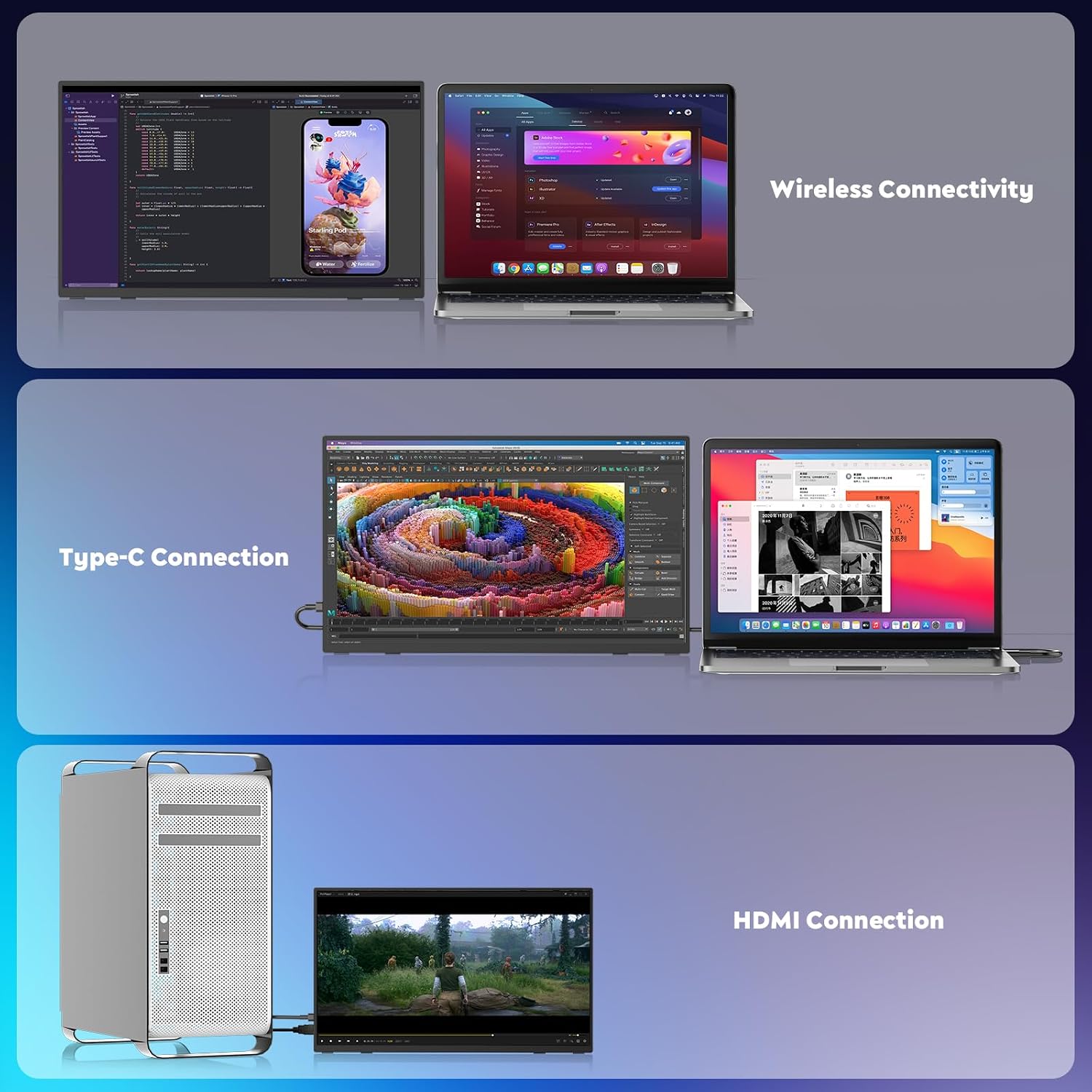 Detalle 2 de ZSCMALLS 15.6" 1080P IPS Wireless Portable Monitor (8000mAh) with AirPlay/Miracast