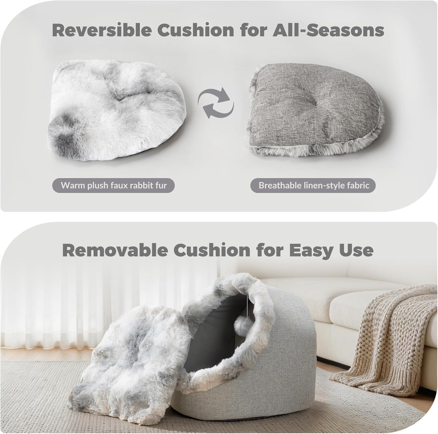 Detalle 2 de Avont Cat Bed Cave for Indoor Cats (Medium/Large) – Semi-Enclosed Comfort With Removable Washable Cushion