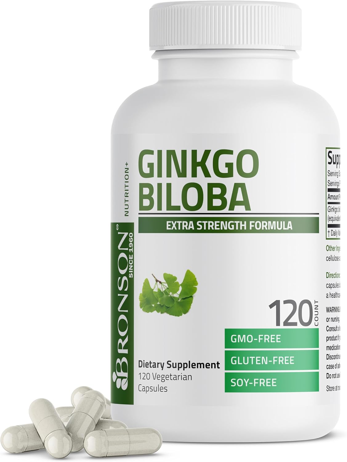 Detalle de Bronson Ginkgo Biloba Extra Strength Capsules, 120 Count, Vegetarian