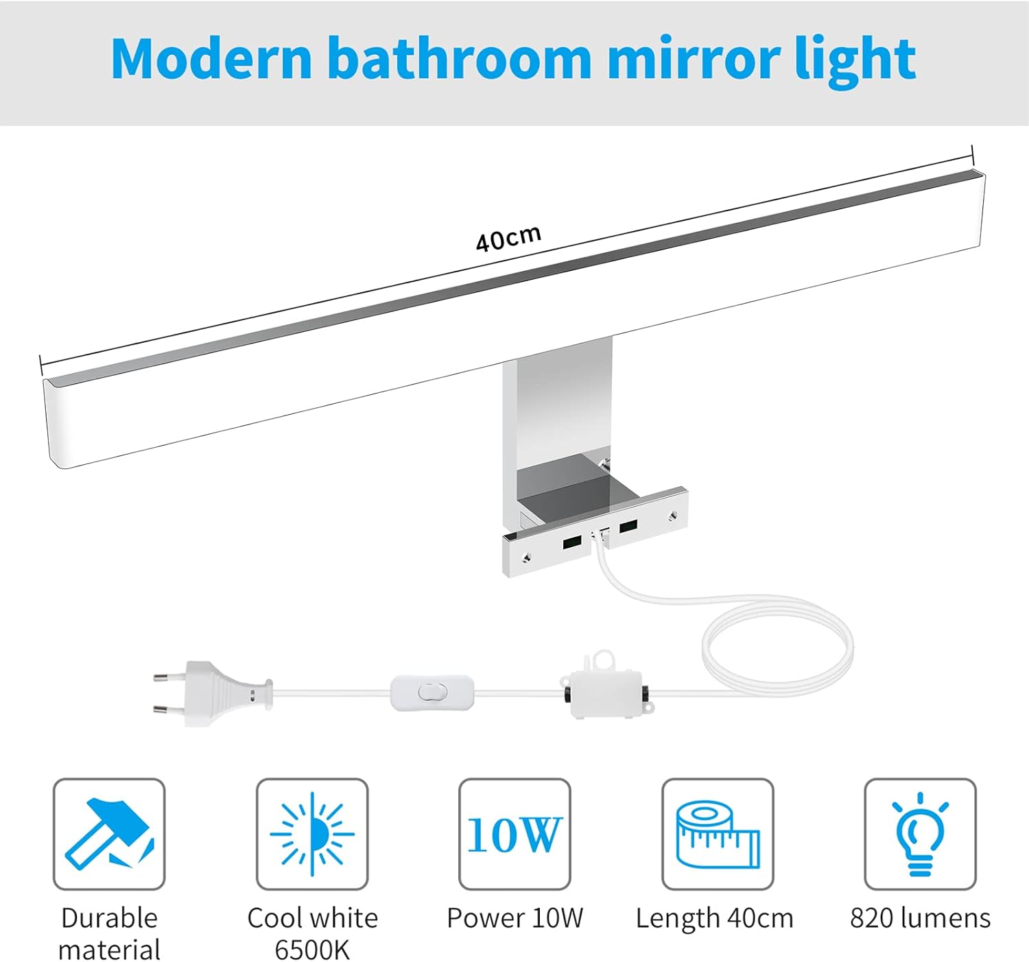 Detalle 2 de Aourow Lampara Espejo Baño 10W 40cm 820LM