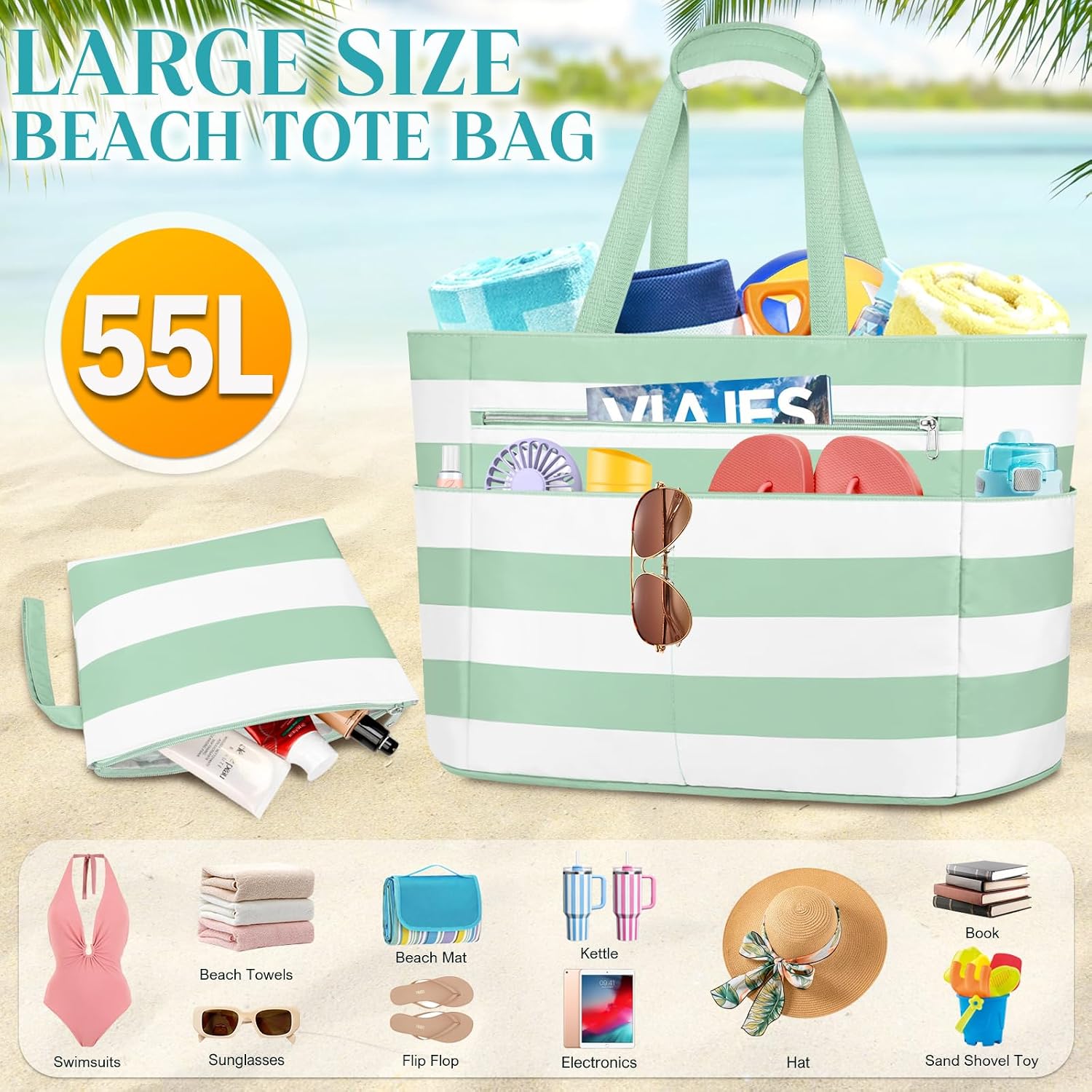 Thumbnail 1 de ENONEO Bolsa de Playa Grande XXL con Cremallera: versátil, impermeable y práctica para toda la familia