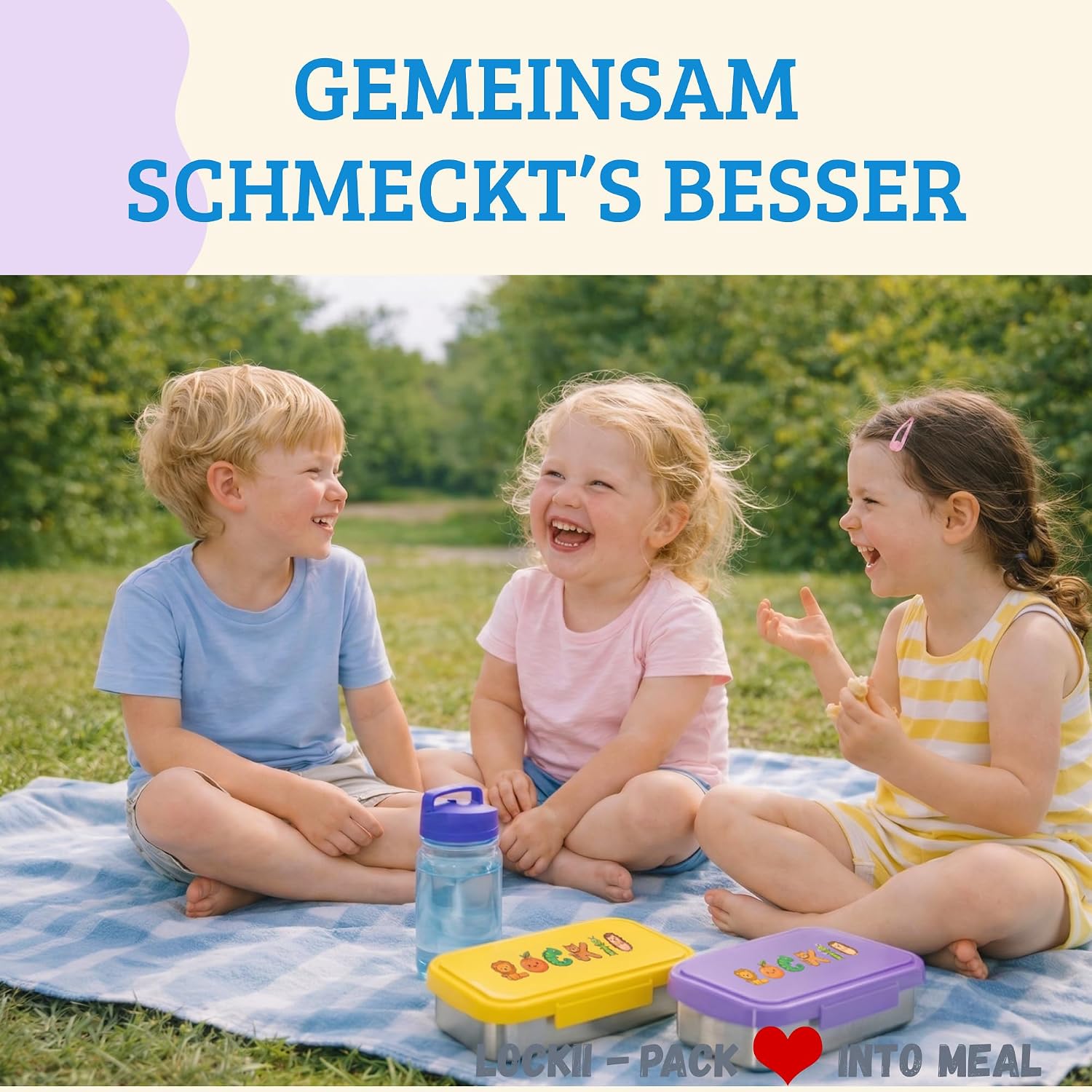 Detalle 1 de LOCKII kinderbroodtrommel 1000 ml van roestvrij staal met snackbox, paars