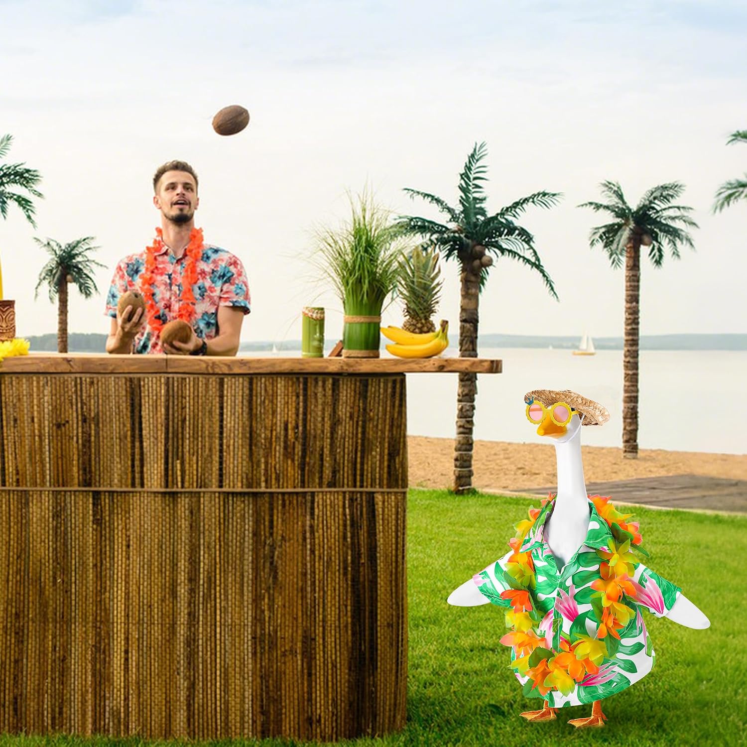 Detalle 2 de DECOHS Hawaiian Porch Goose Outfit Set for 23" Statues, 4-Piece