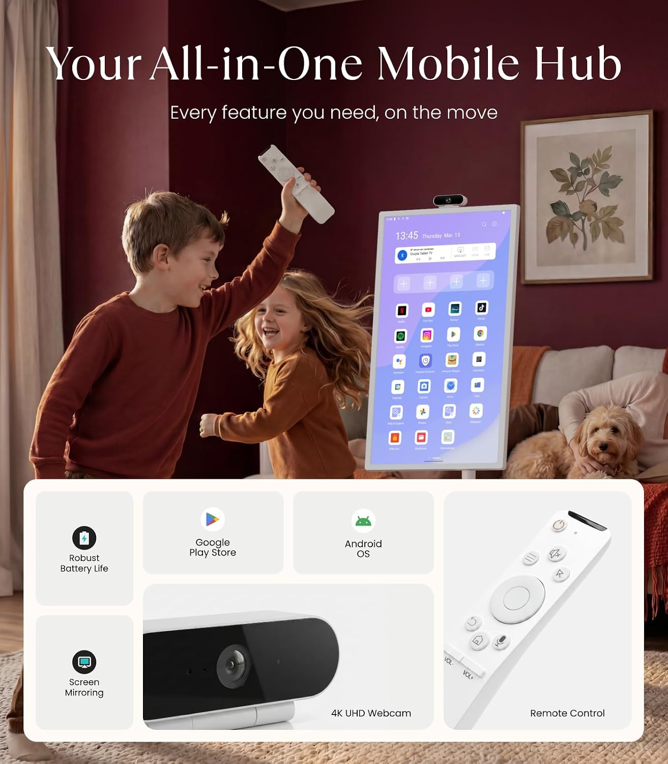 Thumbnail 3 de Cozyla 32-inch Tablet TV on Wheels: Portable Touchscreen TV with Built-in Battery and Rotating Stand