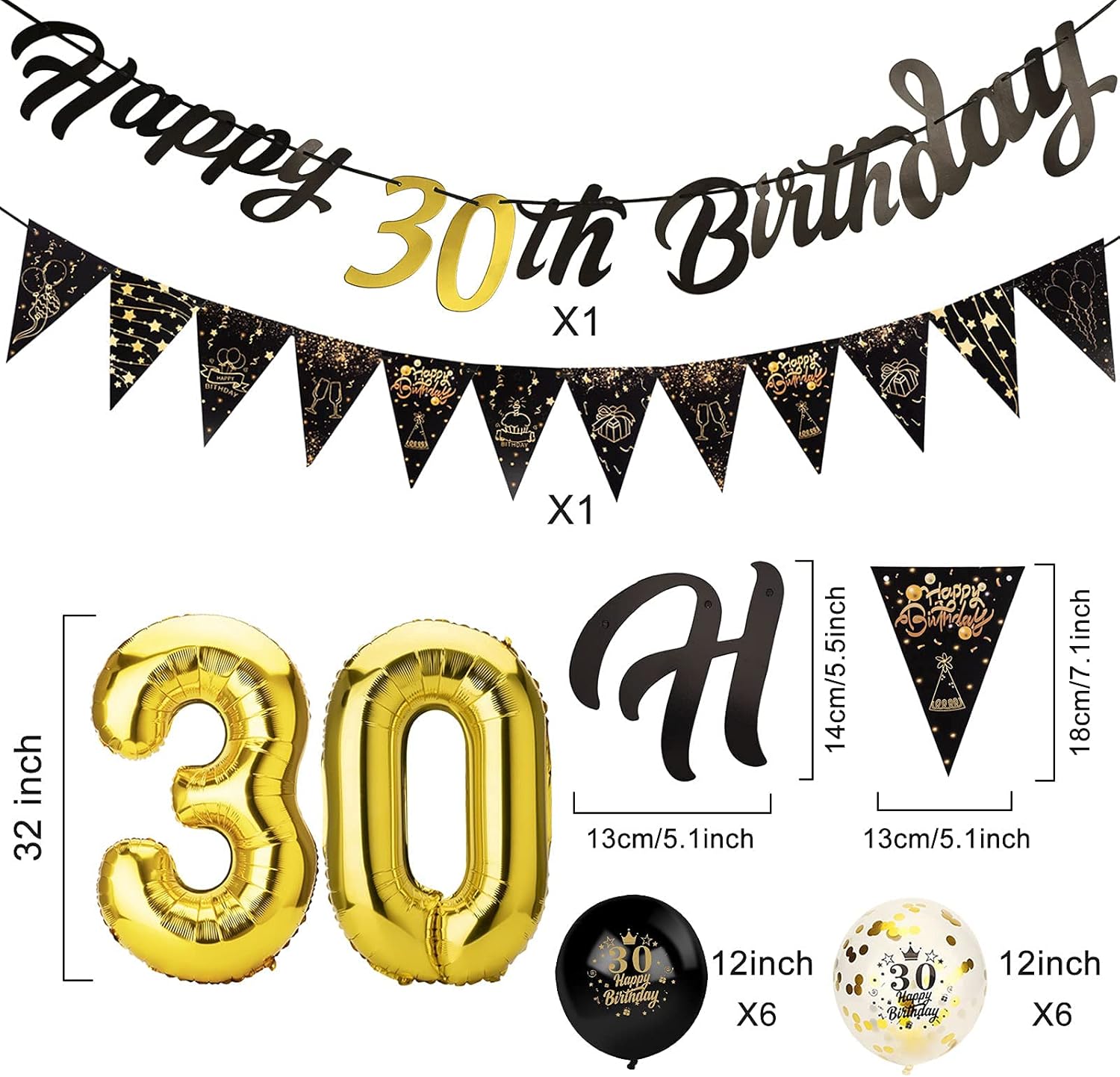 Detalle de Afirbeone 30th Birthday Decorations Set – Black & Gold Party Kit