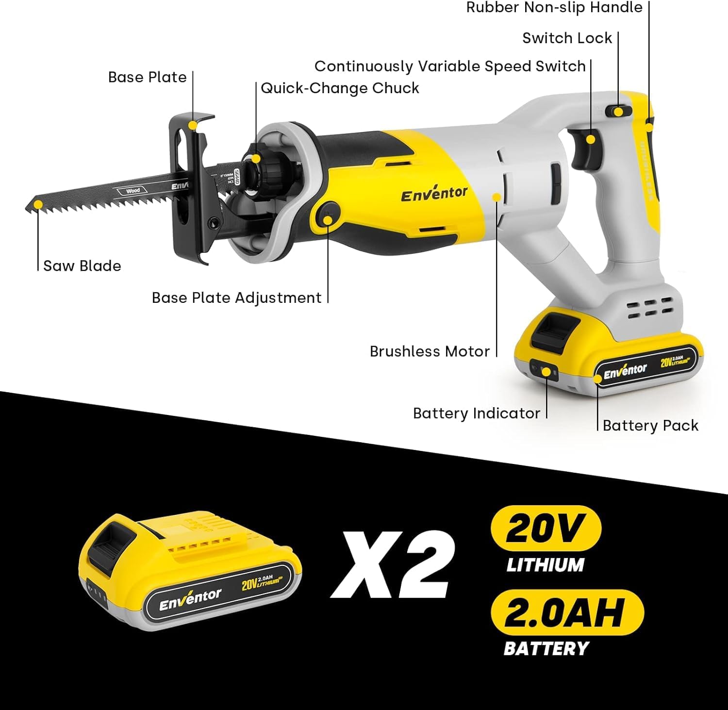 Detalle 2 de Enventor 20V Brushless Sega a gattuccio 115mm