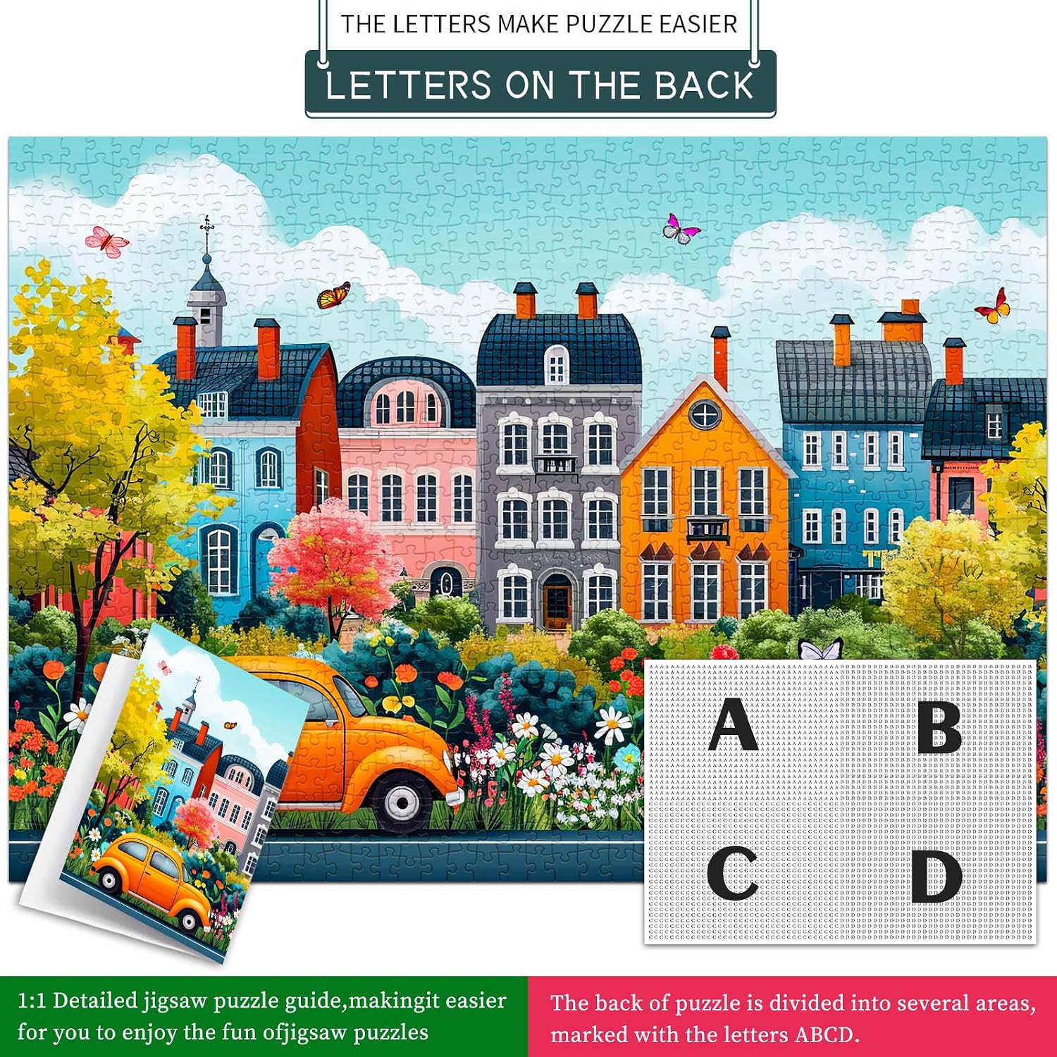 Detalle 2 de Jigsaw Puzzles for Adults 1000 – Small Town Scenery 70cm x 50cm Puzzle (1000 Pieces)