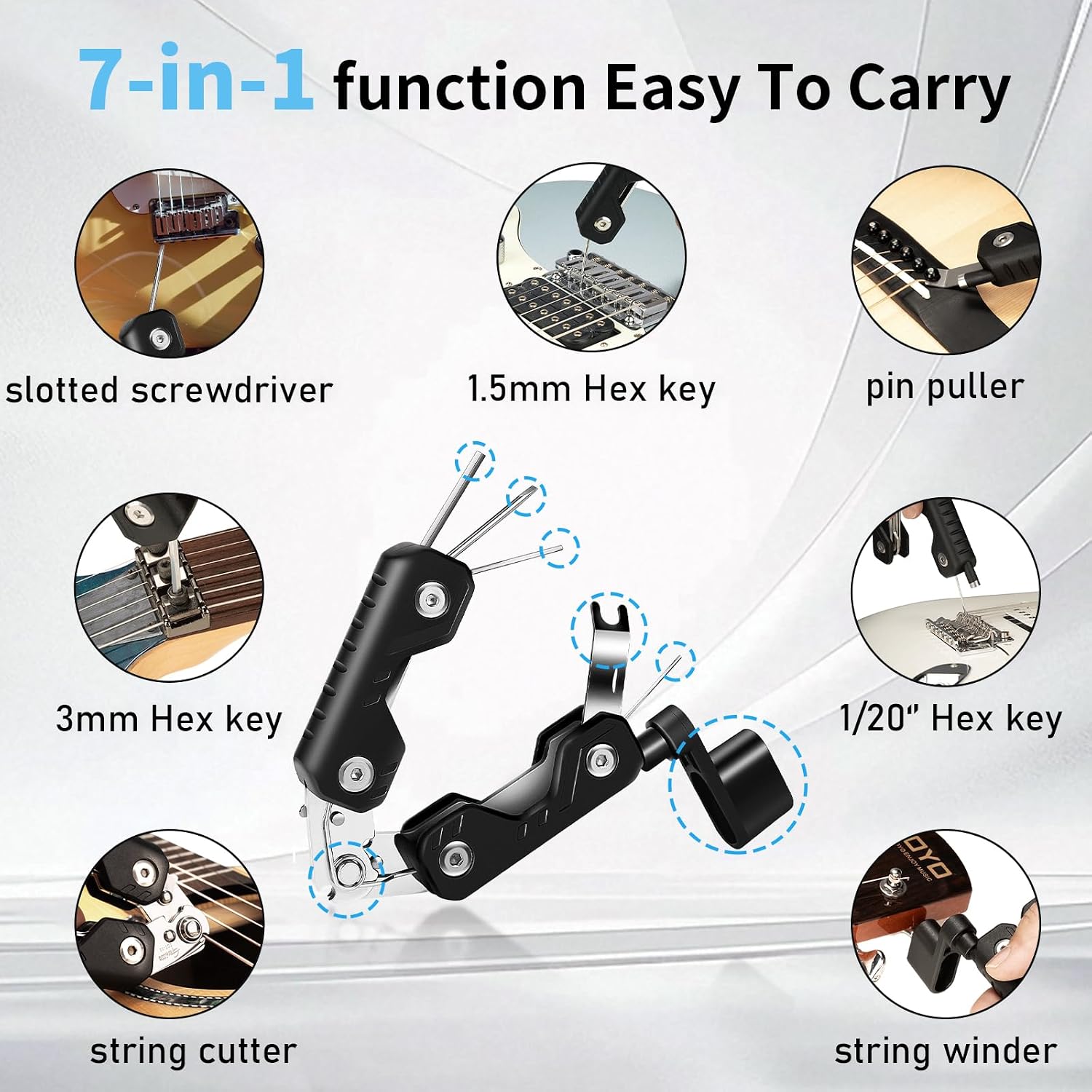 Detalle 2 de GUITTO GGT-02 7-in-1 Guitar Tool with String Winder, Cutter and Hex Keys