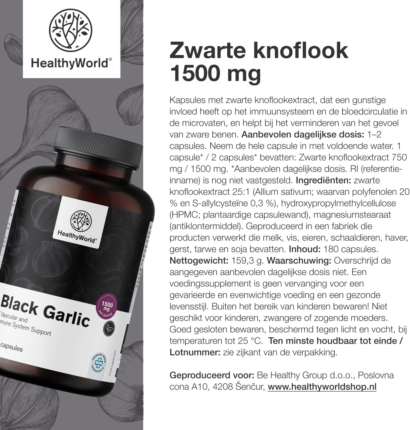 Thumbnail 6 de HealthyWorld Zwarte knoflook 1500 mg, 180 capsules, extract 25:1