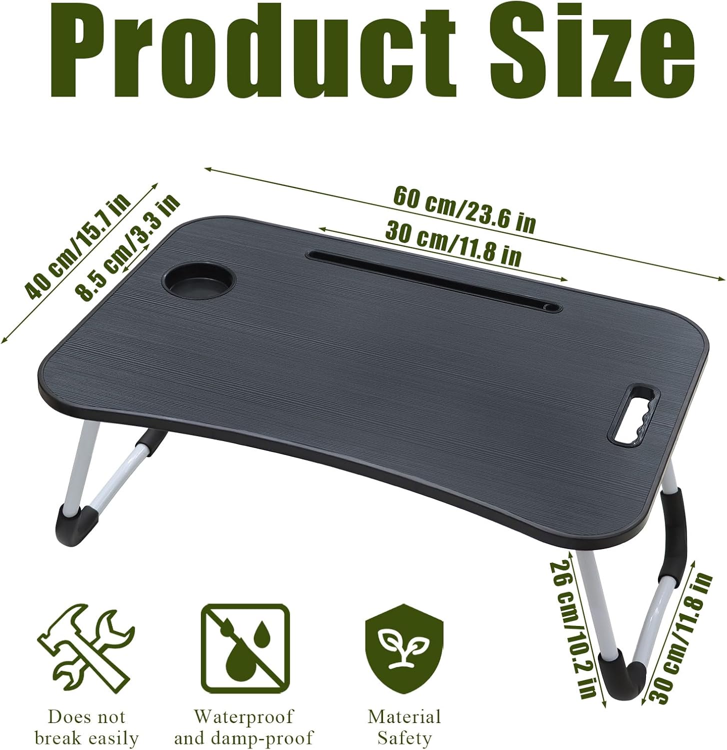 Thumbnail 2 de Laptop Desk with Foldable Legs and Cup Slot – Black (Bed Table)